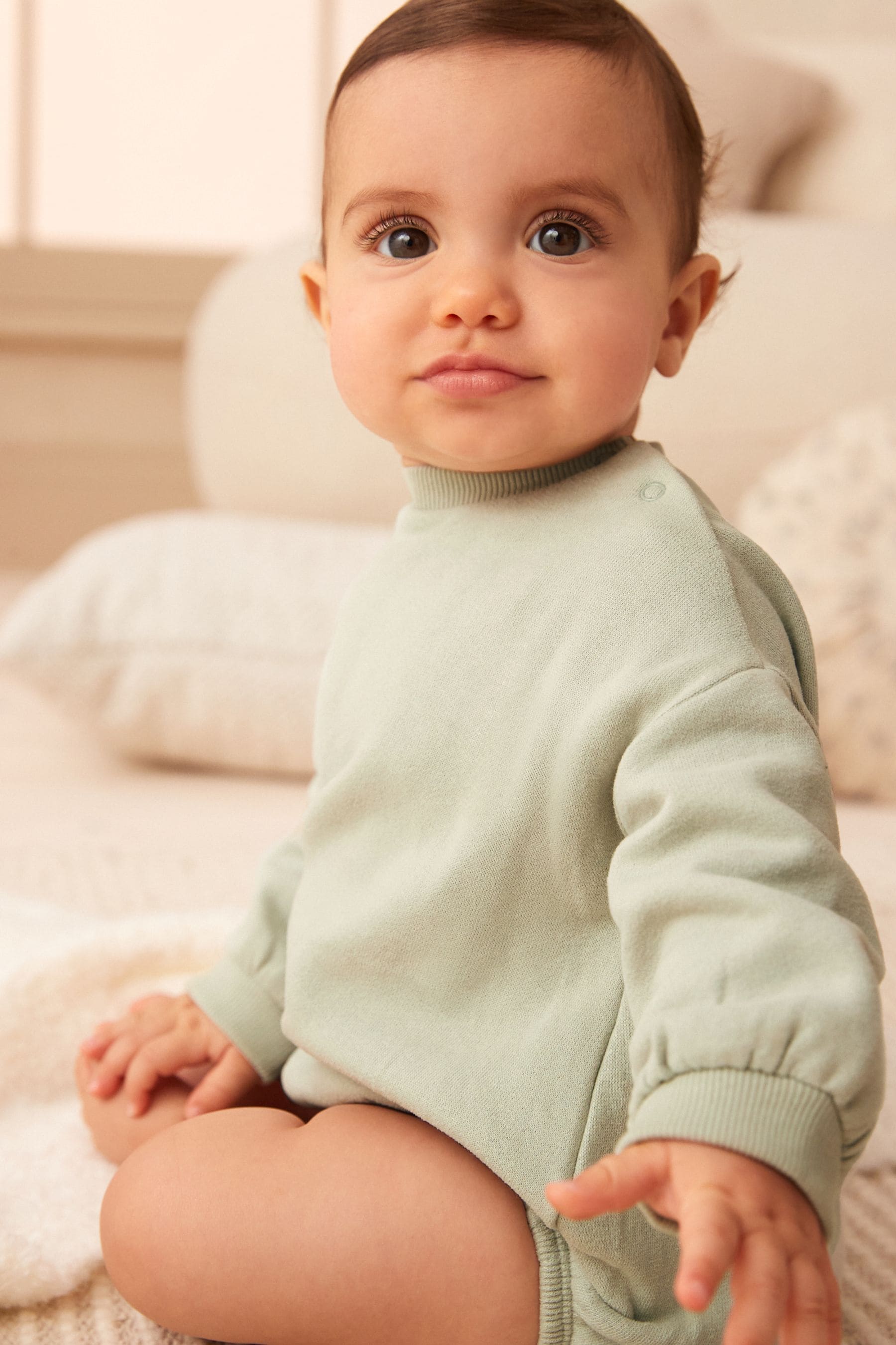 Mint Green Cosy Sweat Jersey Bubble Bum Baby Romper