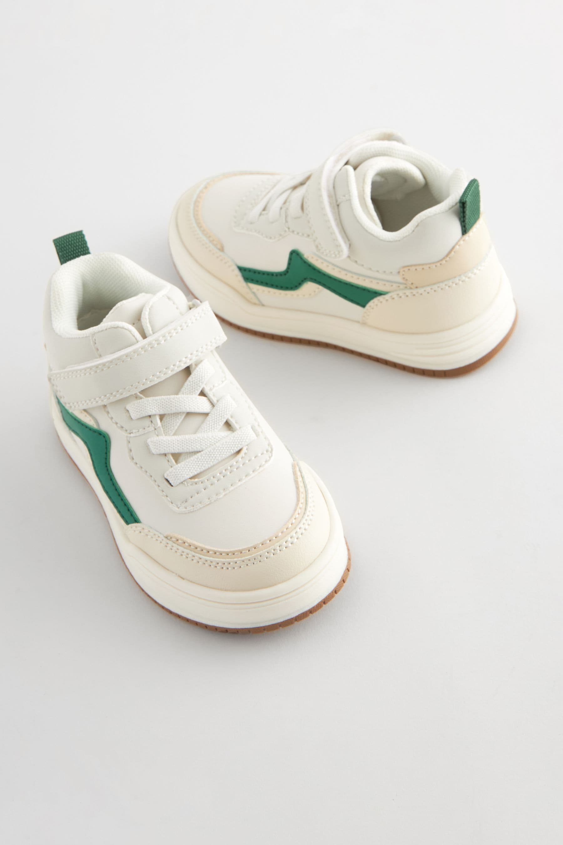 Cream/Green Elastic Lace Touch Fastening High Top Trainers