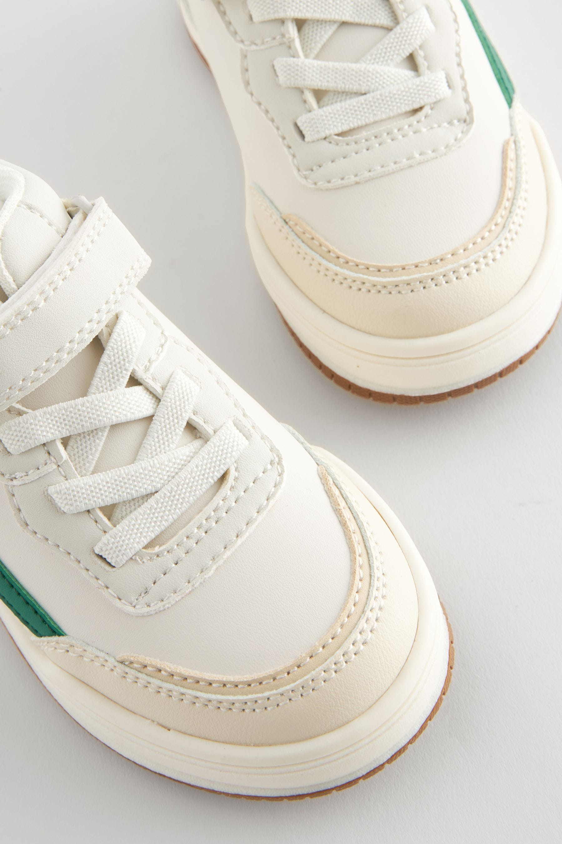 Cream/Green Elastic Lace Touch Fastening High Top Trainers