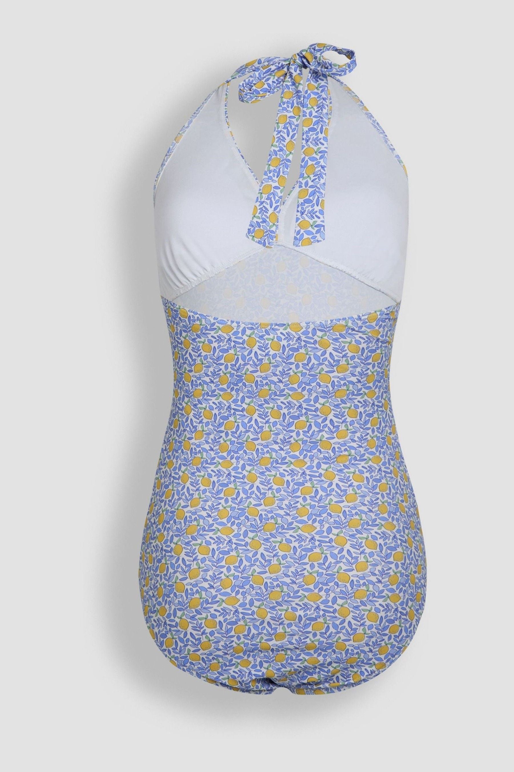 JoJo Maman Bébé Blue Lemon Floral Print Maternity Halterneck Swimsuit