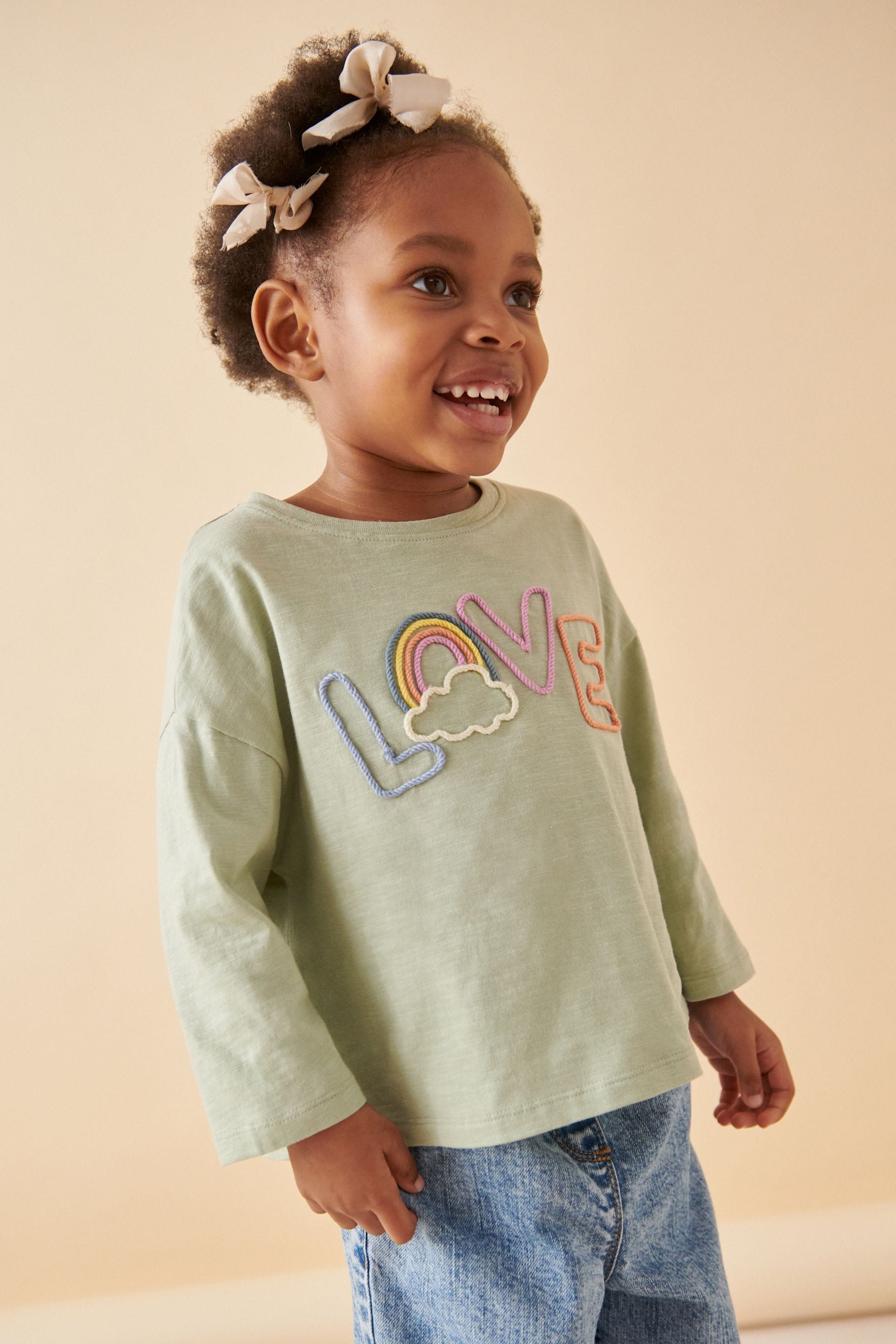 Green Love Slogan Long Sleeve T-Shirt (3mths-7yrs)