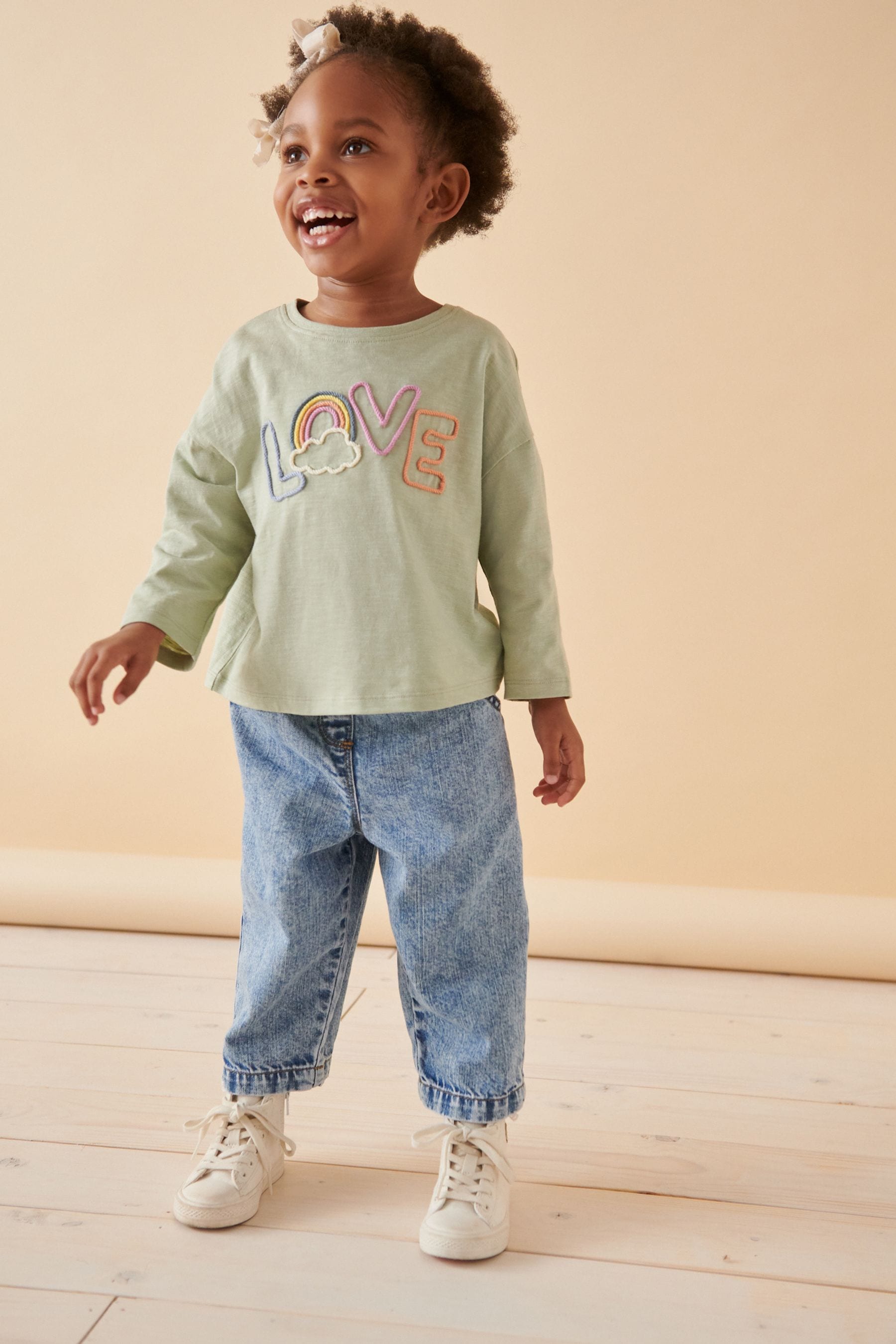 Green Love Slogan Long Sleeve T-Shirt (3mths-7yrs)