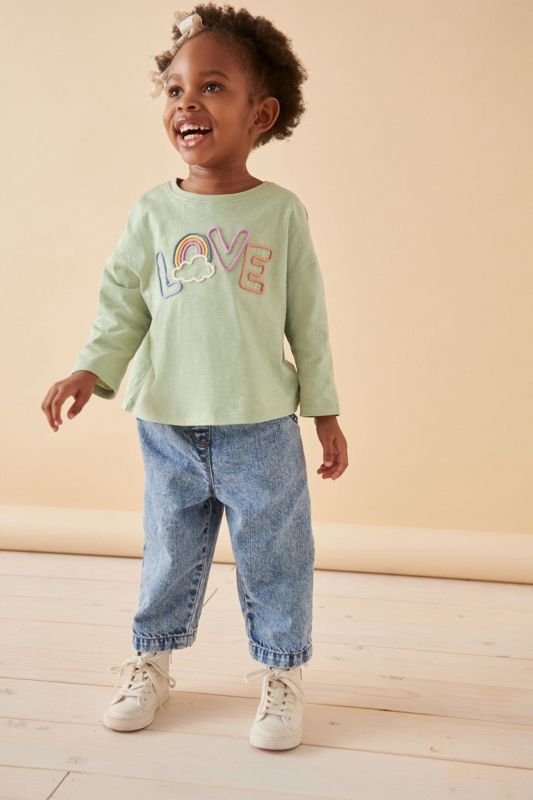 Green Love Slogan 100% Cotton Long Sleeve T-Shirt (3mths-7yrs)