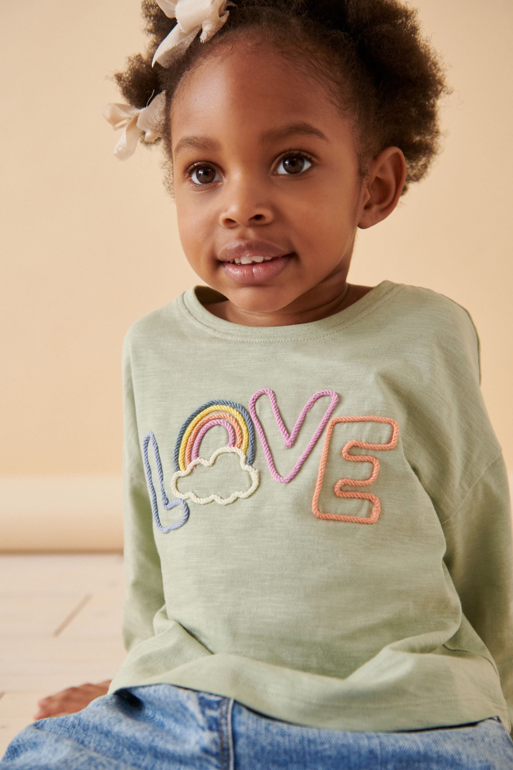 Green Love Slogan Long Sleeve T-Shirt (3mths-7yrs)