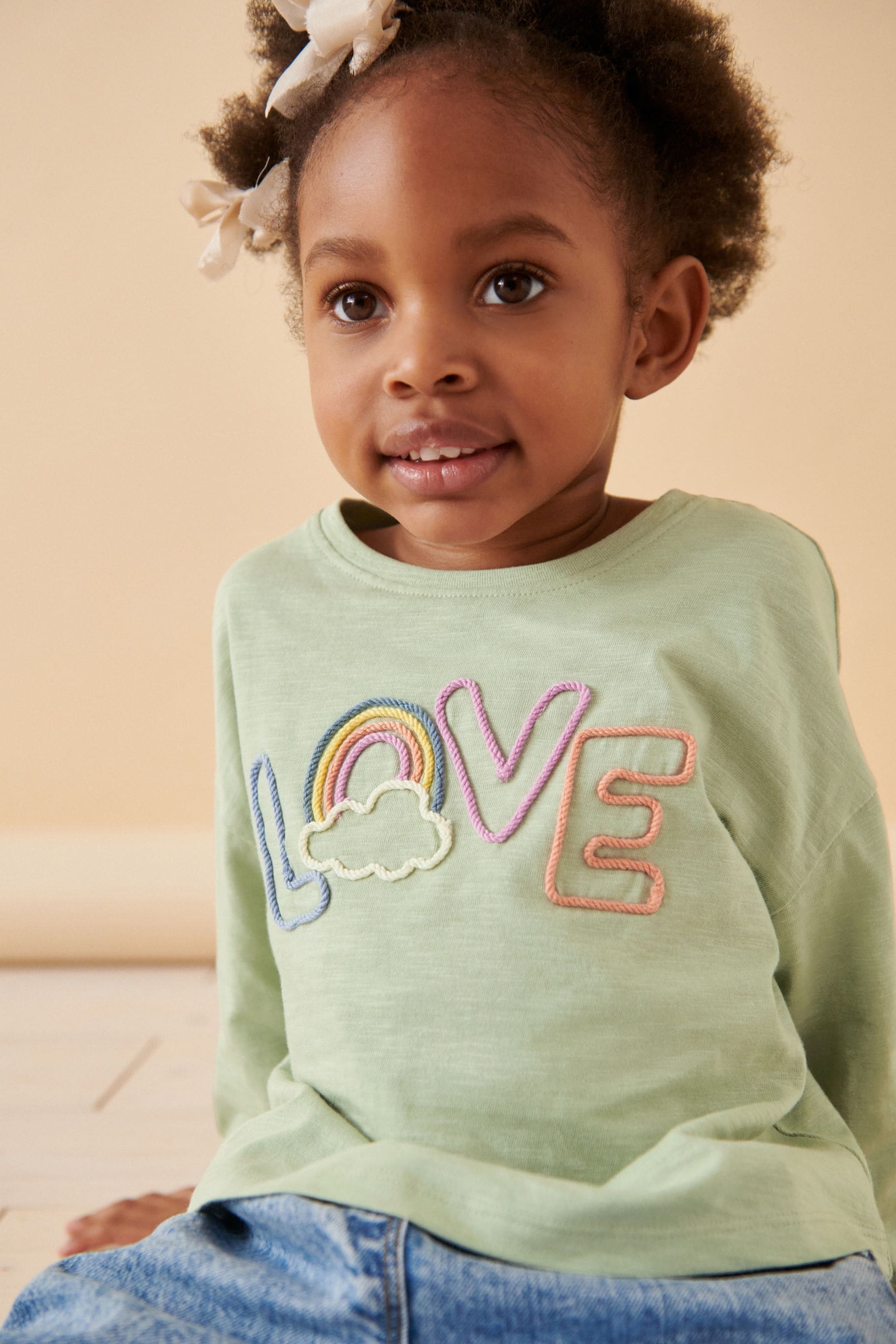 Green Love Slogan 100% Cotton Long Sleeve T-Shirt (3mths-7yrs)