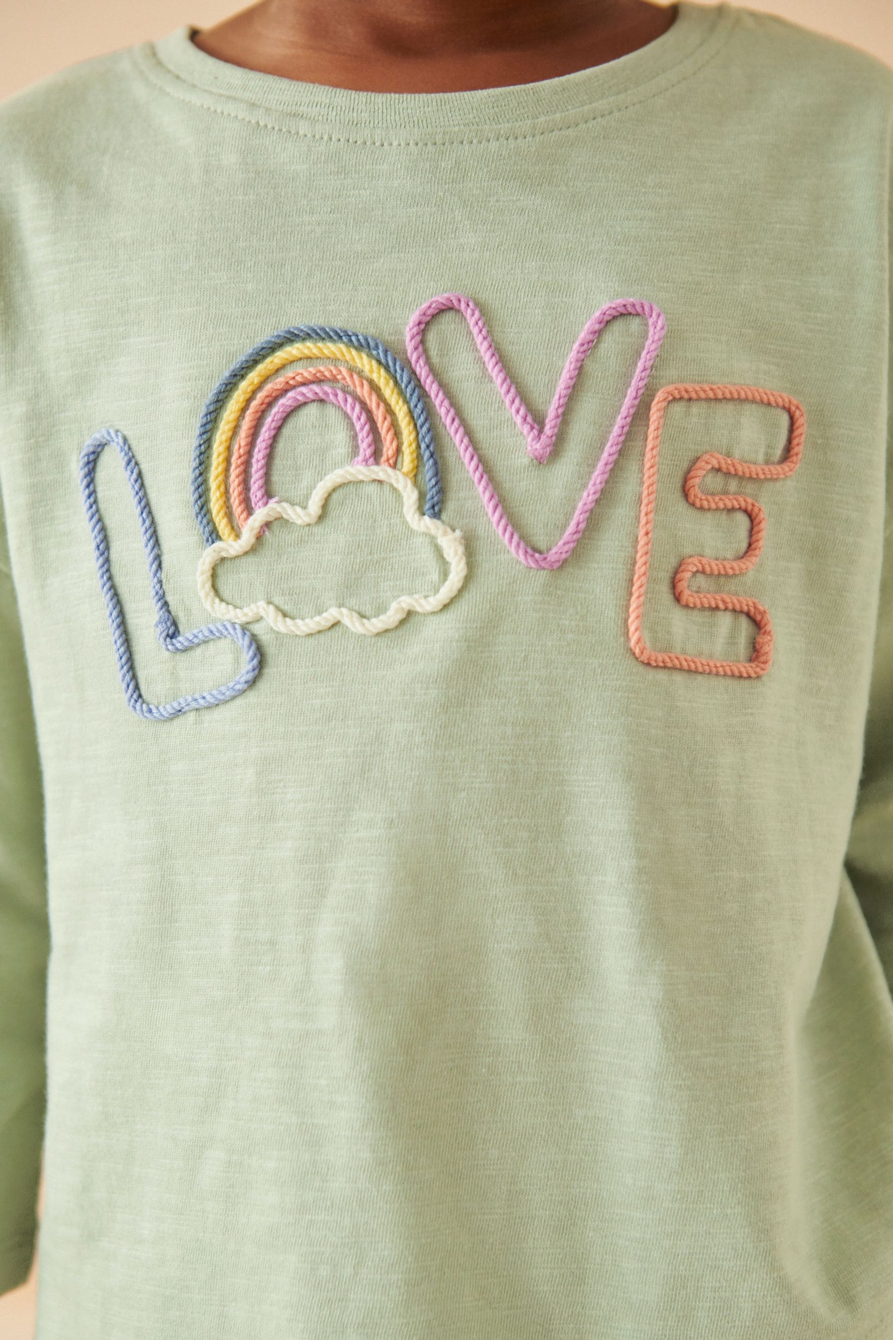 Green Love Slogan 100% Cotton Long Sleeve T-Shirt (3mths-7yrs)