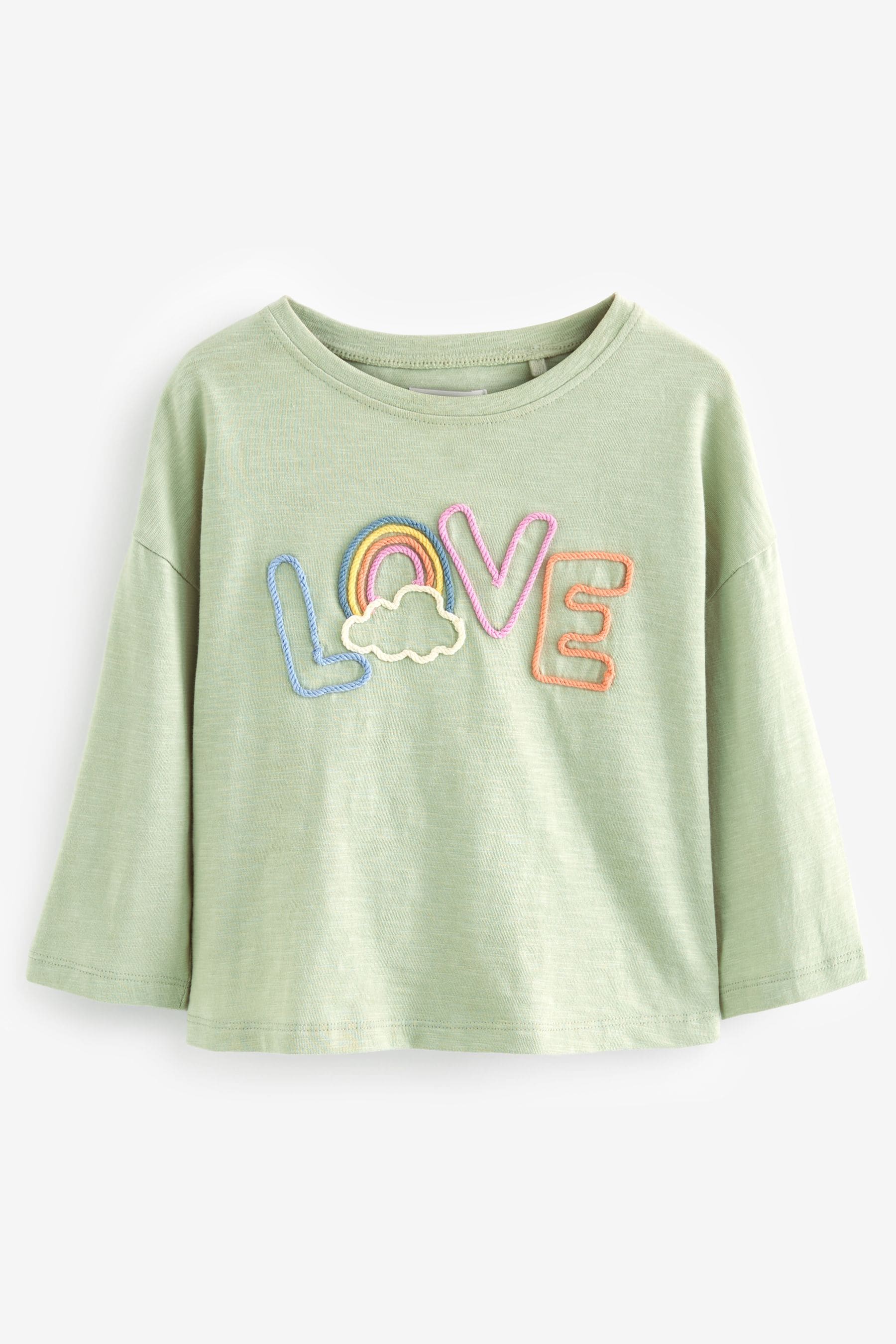 Green Love Slogan 100% Cotton Long Sleeve T-Shirt (3mths-7yrs)