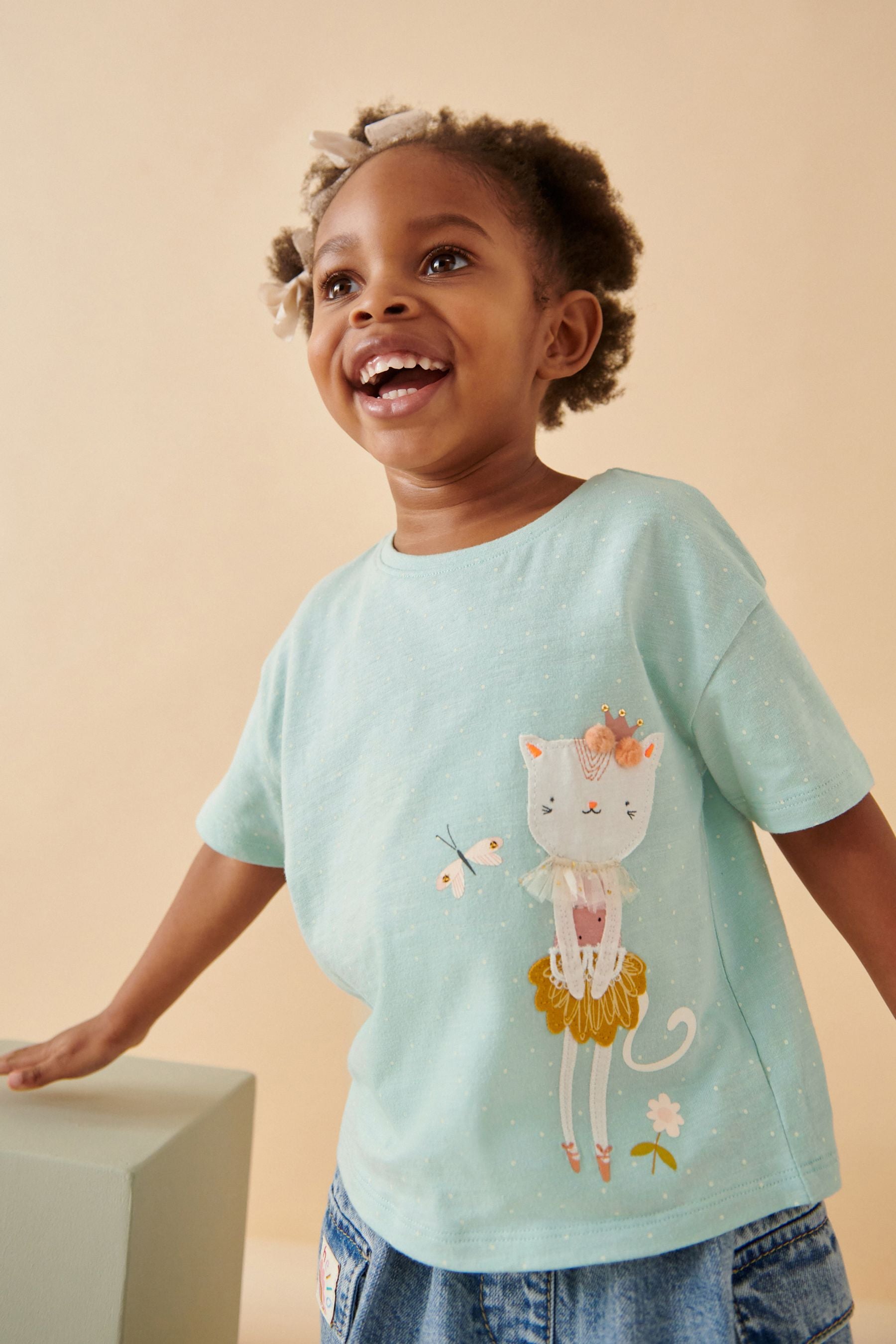 Green Pretty Cat 100% Cotton Short Sleeve T-Shirt (3mths-7yrs)