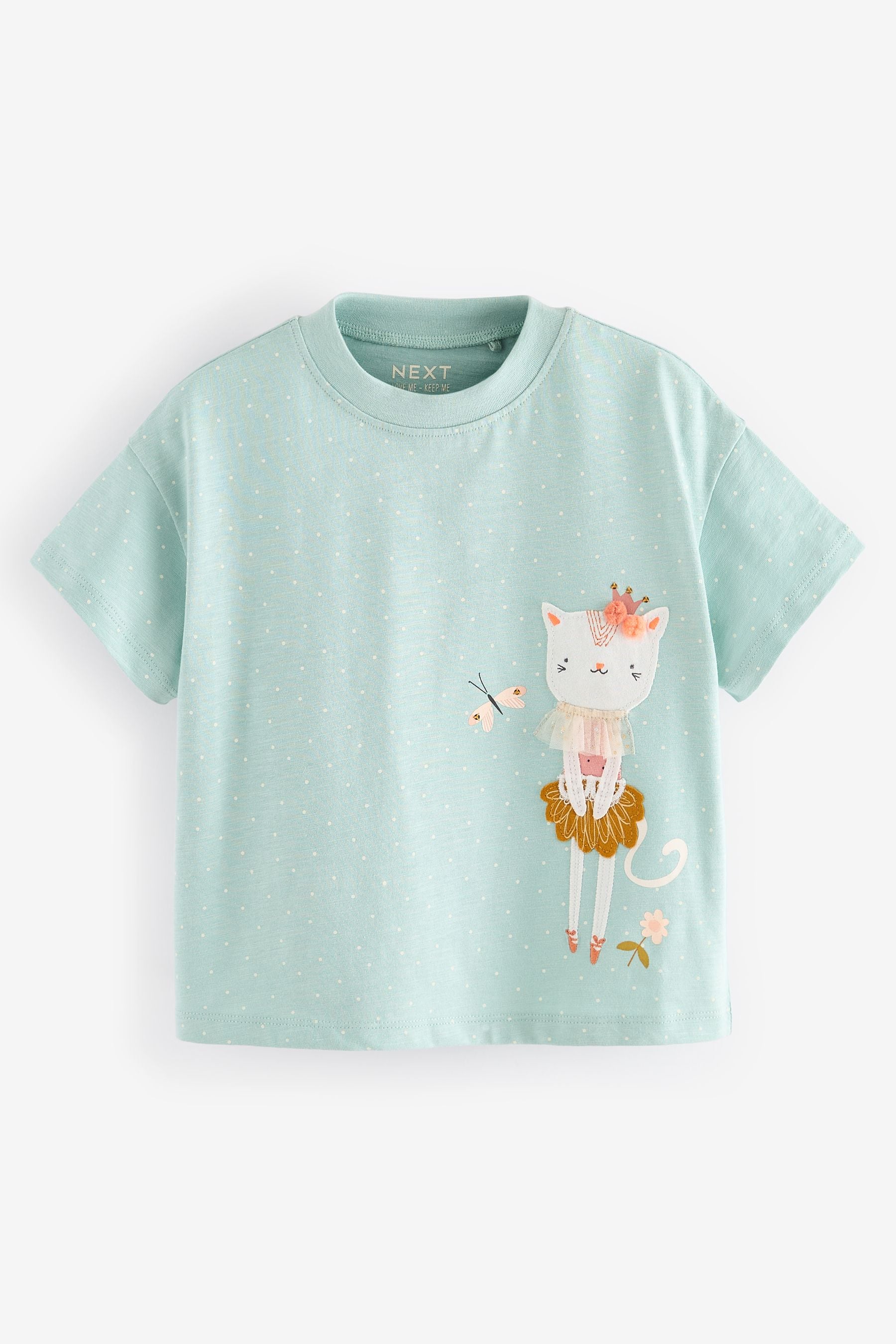 Green Pretty Cat 100% Cotton Short Sleeve T-Shirt (3mths-7yrs)