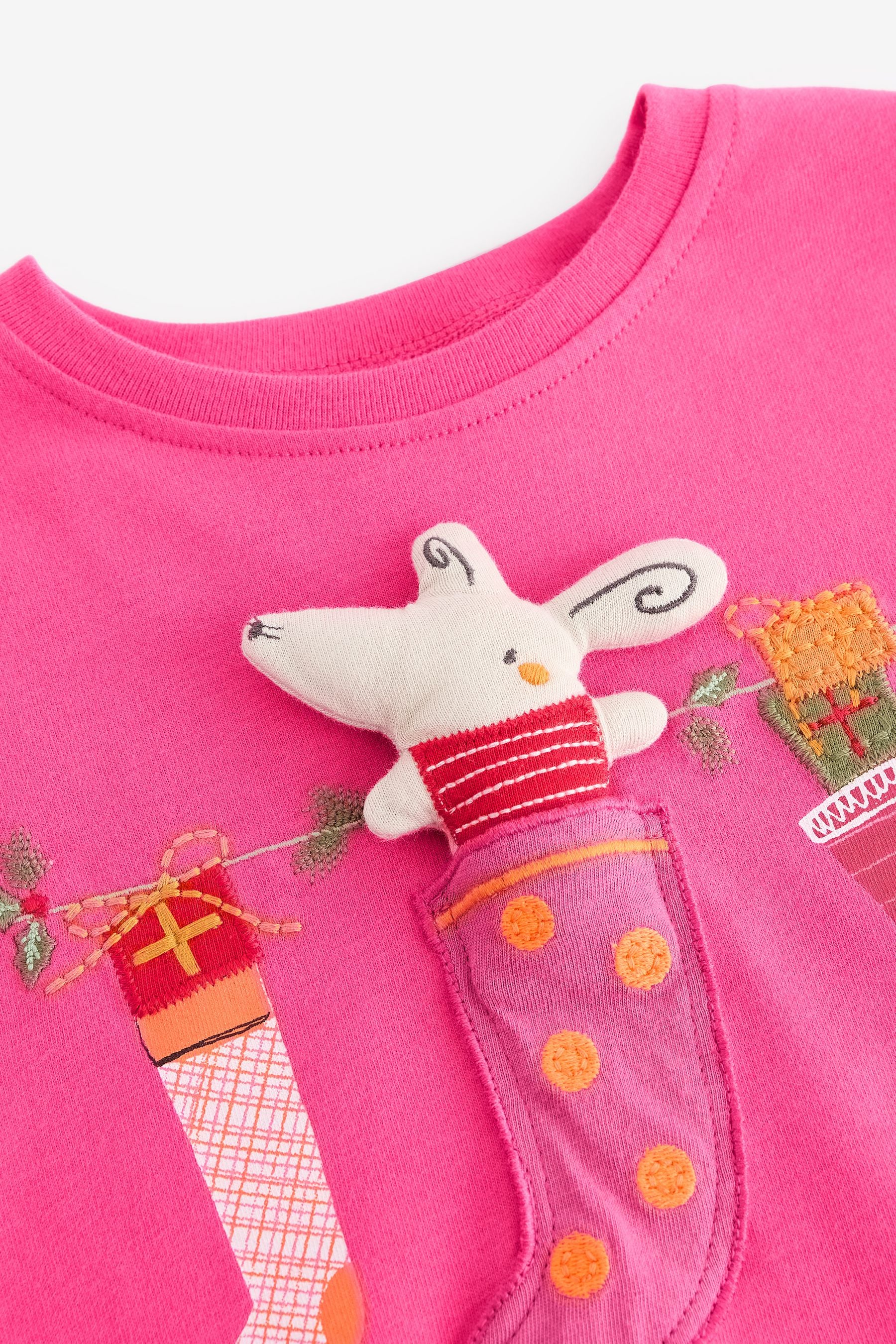 Pink Christmas Padded Mouse 100% Cotton Long Sleeve T-Shirt (3mths-7yrs)