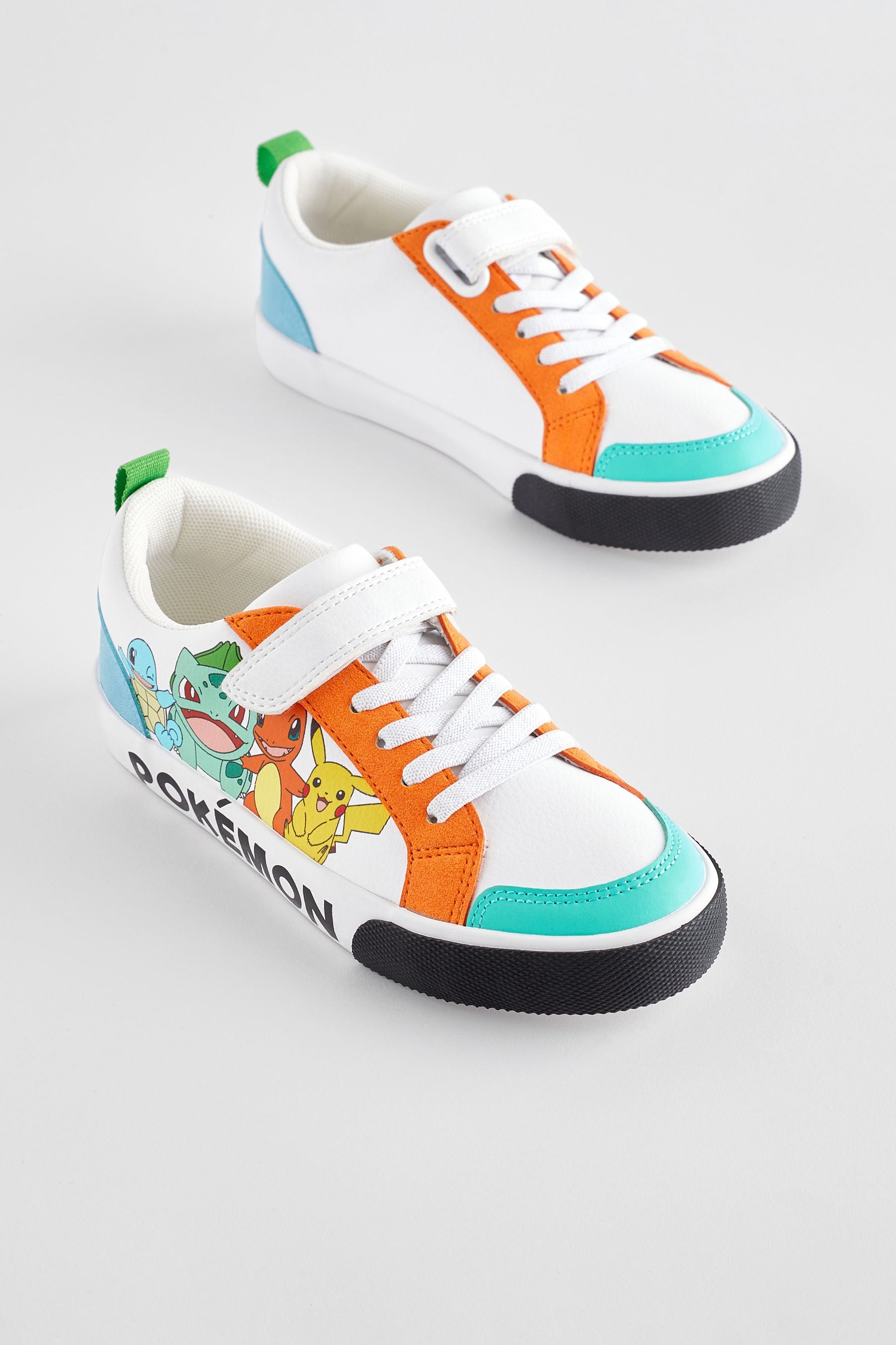 White Pokemon One Strap Elastic Lace Trainers