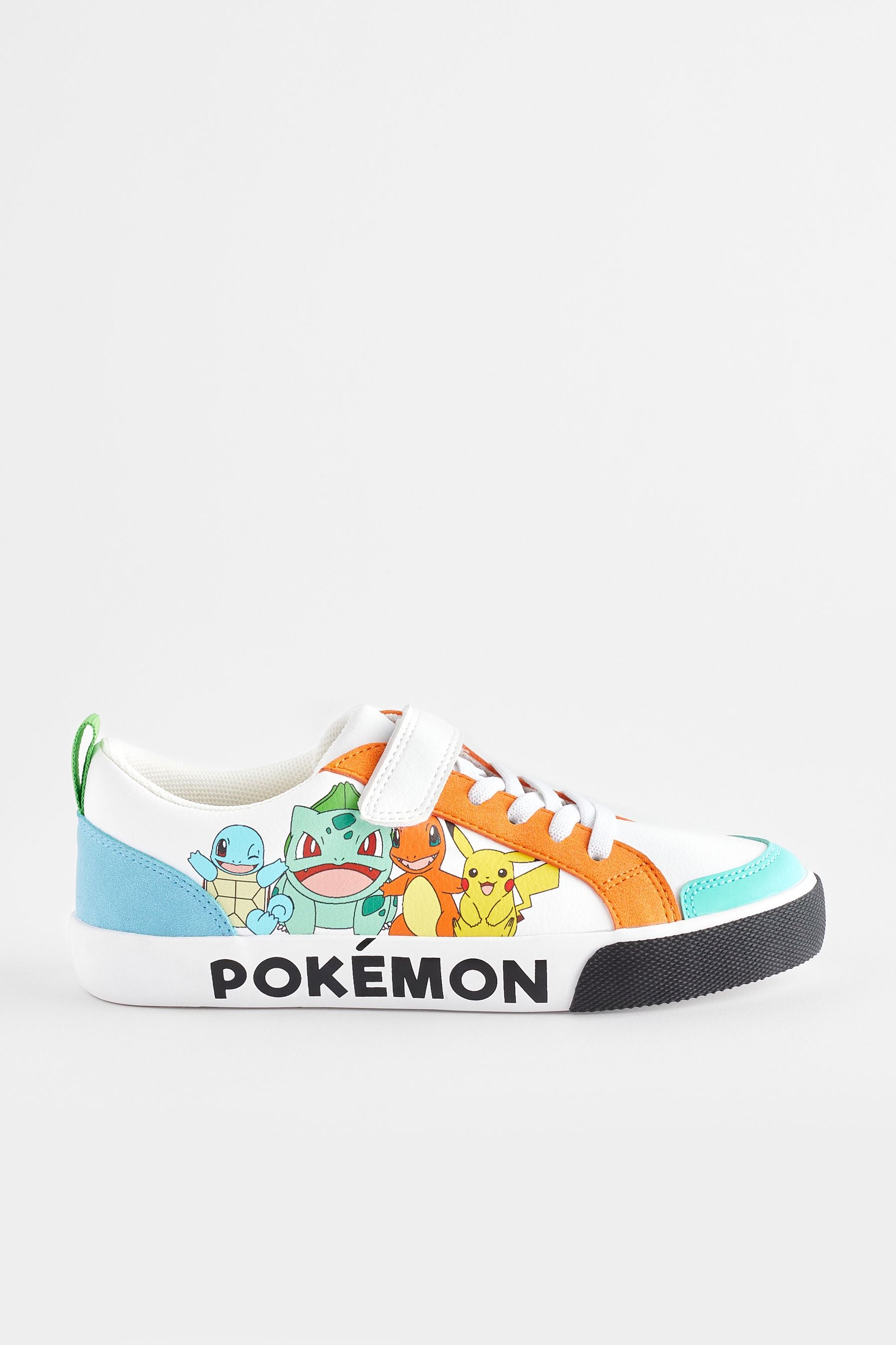 White Pokemon One Strap Elastic Lace Trainers