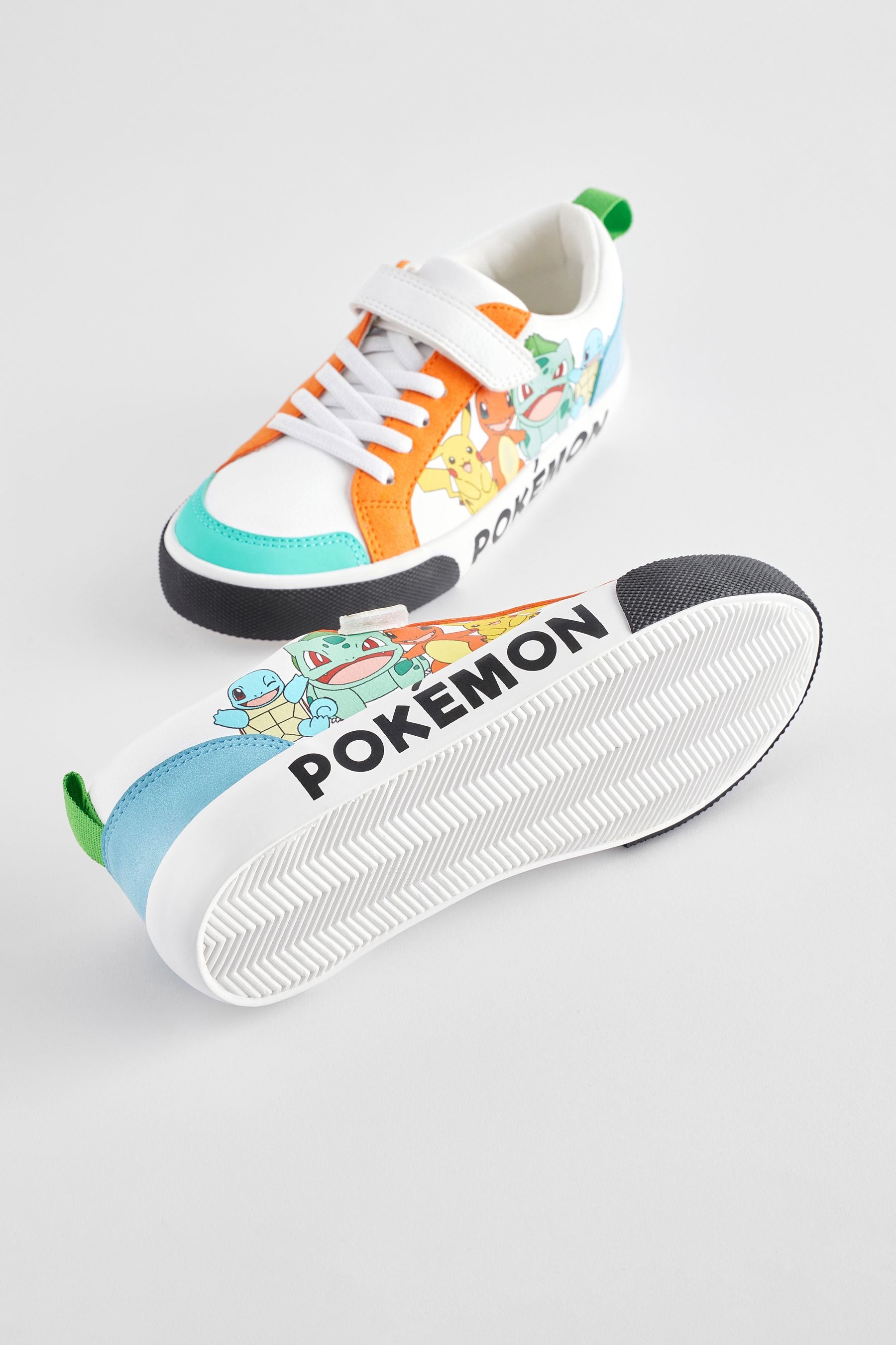 White Pokemon One Strap Elastic Lace Trainers