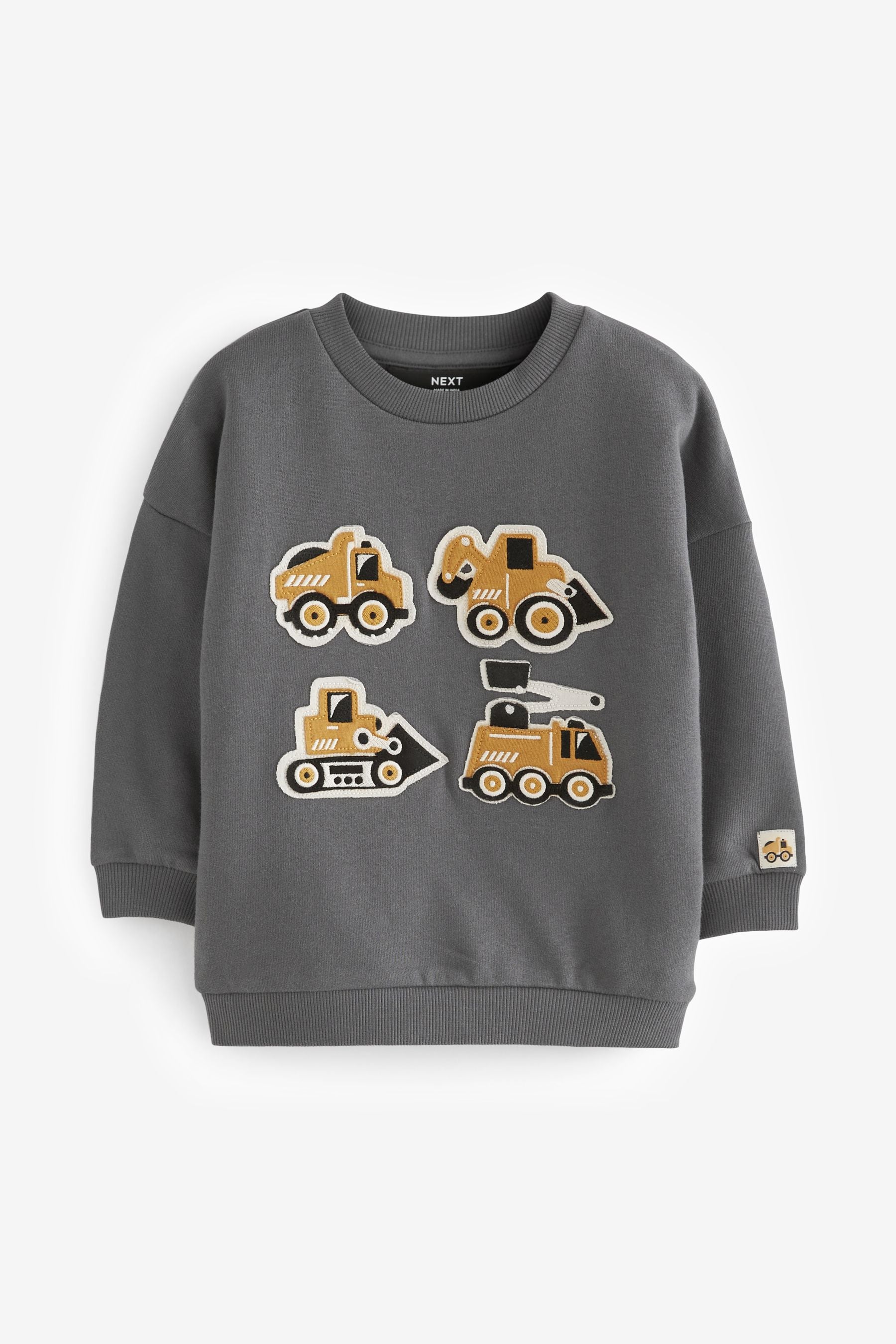 Charcoal Grey Vehicle Appliqué Character Crew Neck Sweatshirt (3mths-7yrs)