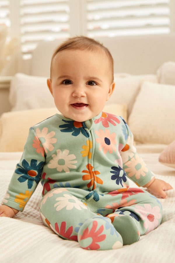 Green Fleece Lined Baby Sleepsuit