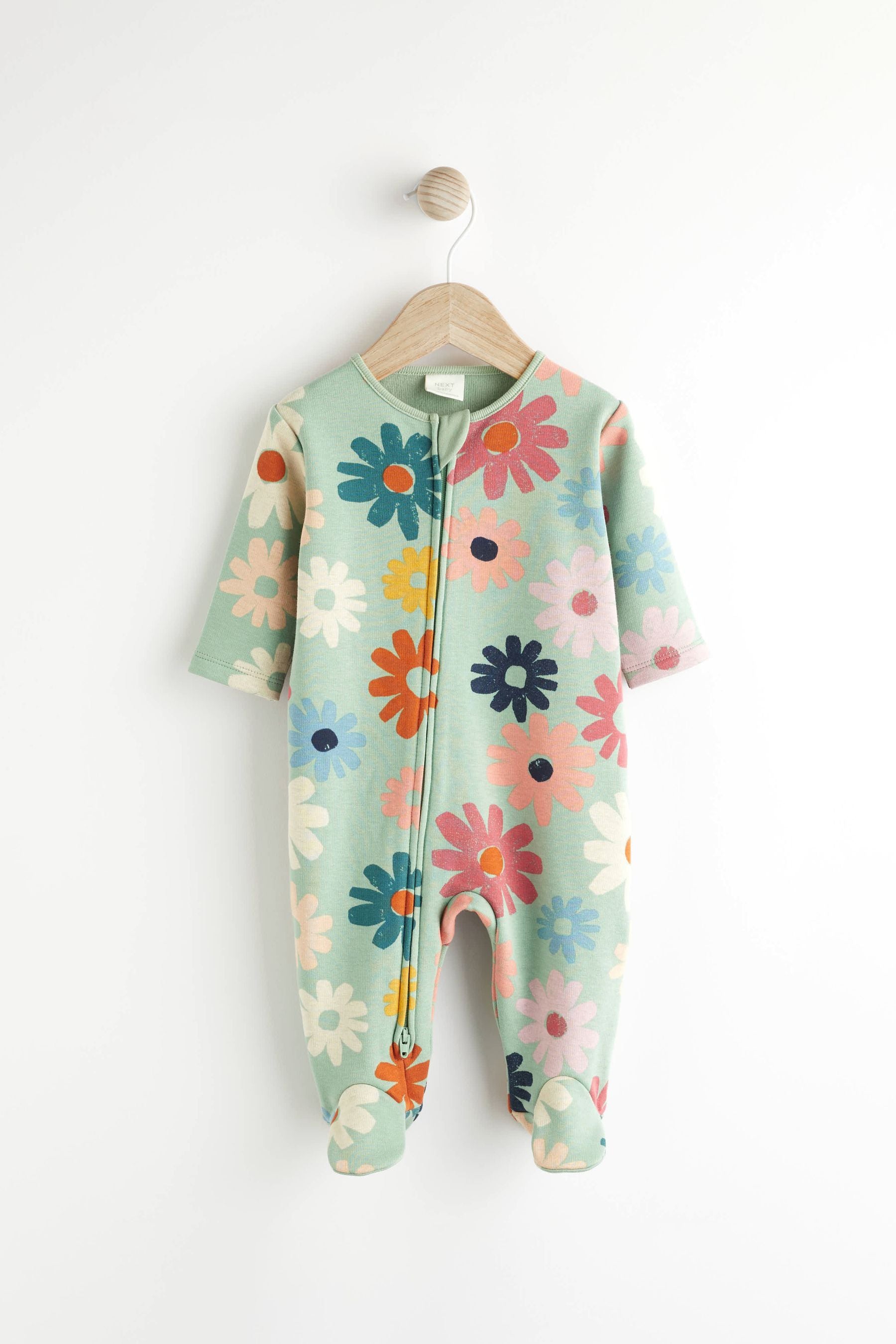 Green Fleece Lined Baby Sleepsuit