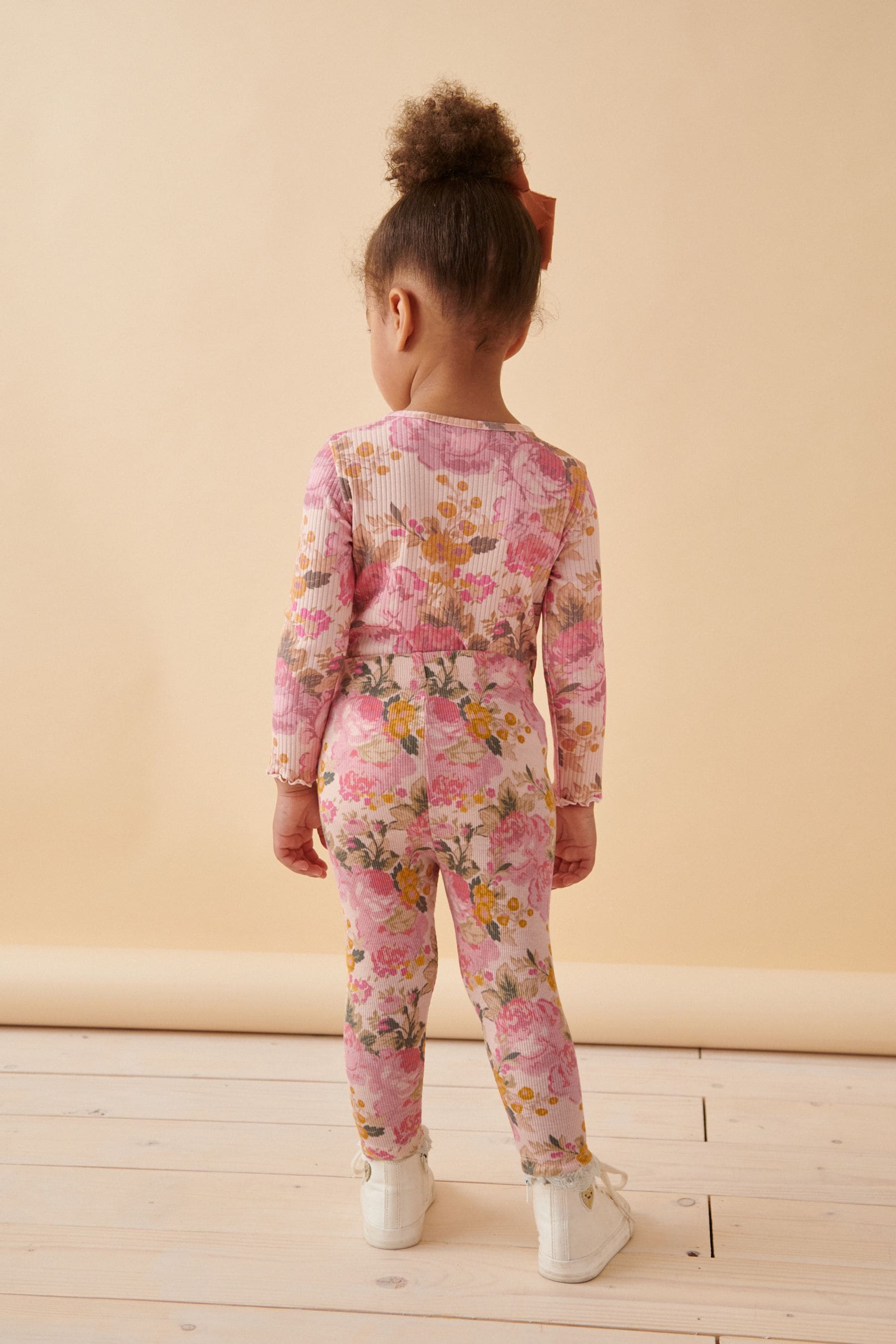 Pink Vintage Floral Rib Jersey Leggings (3mths-7yrs)