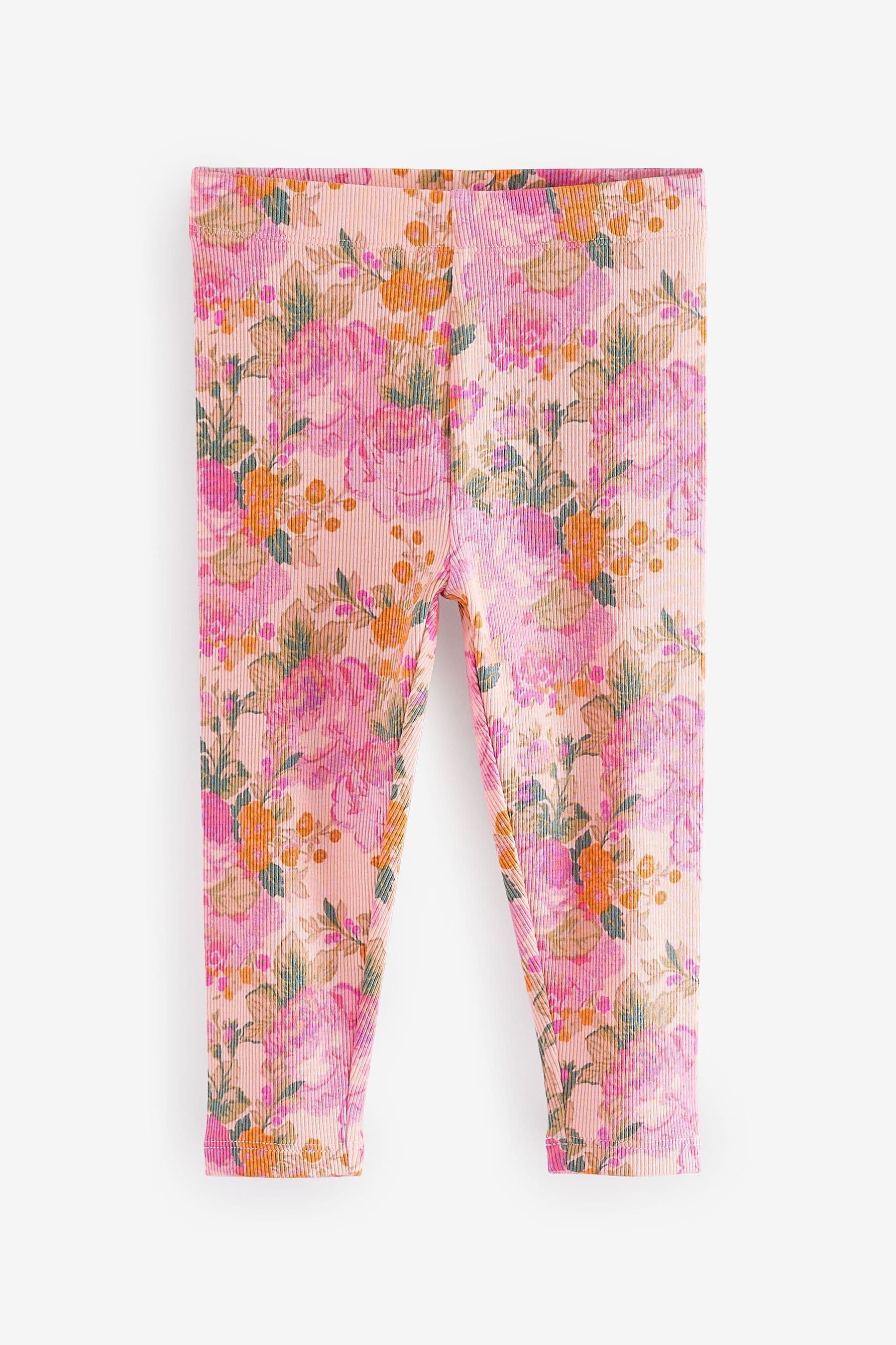 Pink Vintage Floral Rib Jersey Leggings (3mths-7yrs)