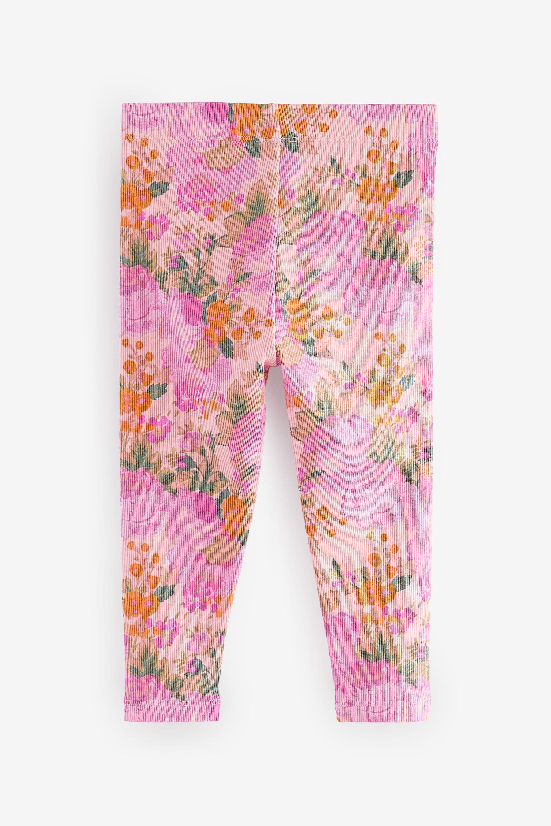 Pink Vintage Floral Rib Jersey Leggings (3mths-7yrs)