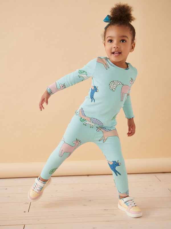 Blue Unicorn Rib Jersey Leggings (3mths-7yrs)