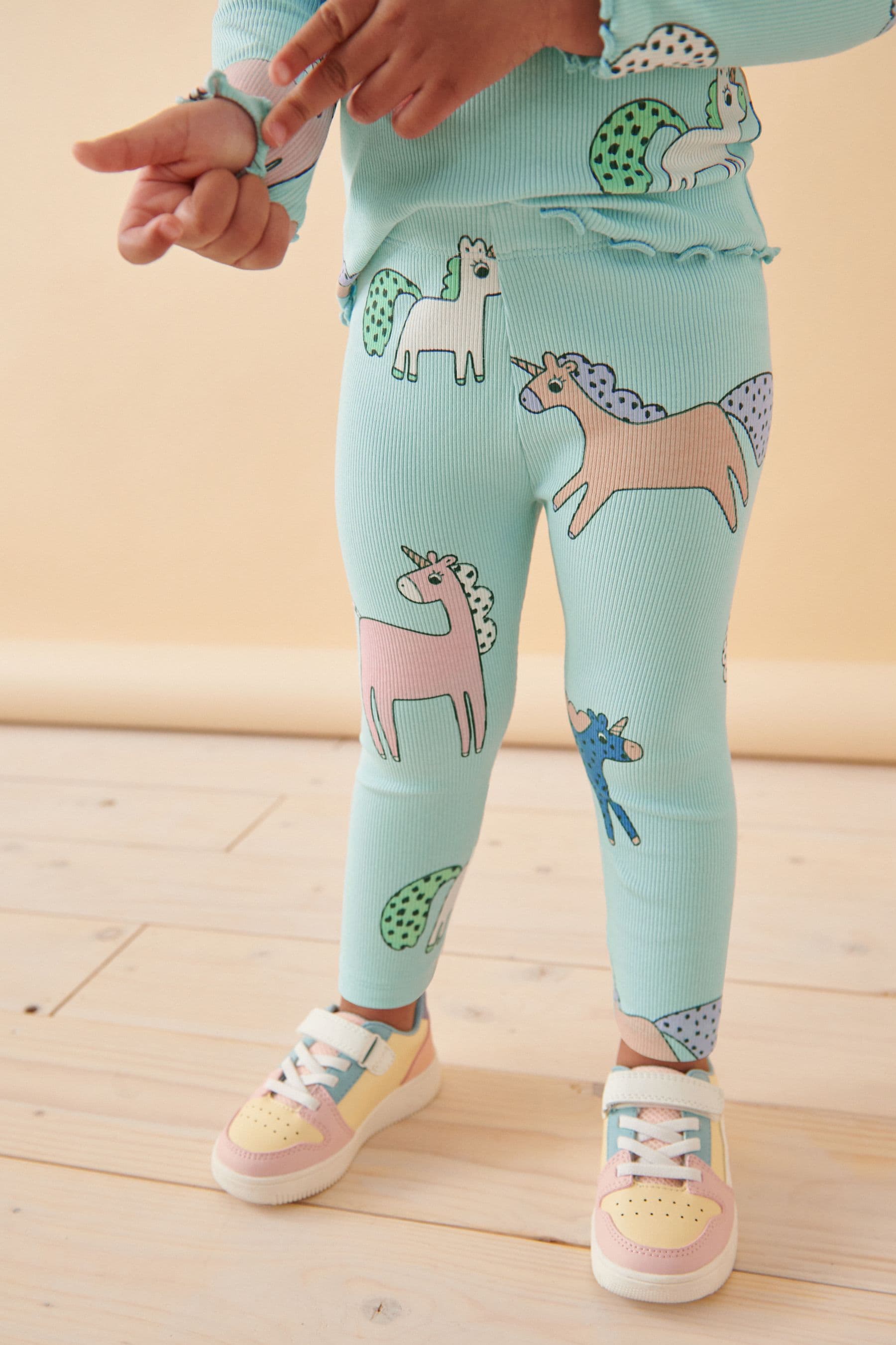 Blue Unicorn Rib Jersey Leggings (3mths-7yrs)