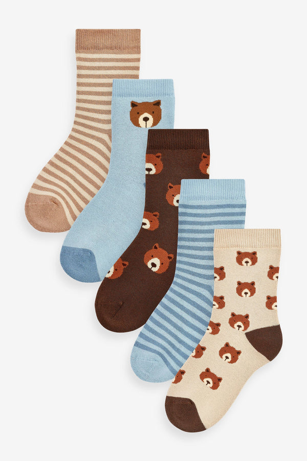 Bear Stripe Cosy Terry Cotton Rich Socks 5 Pack