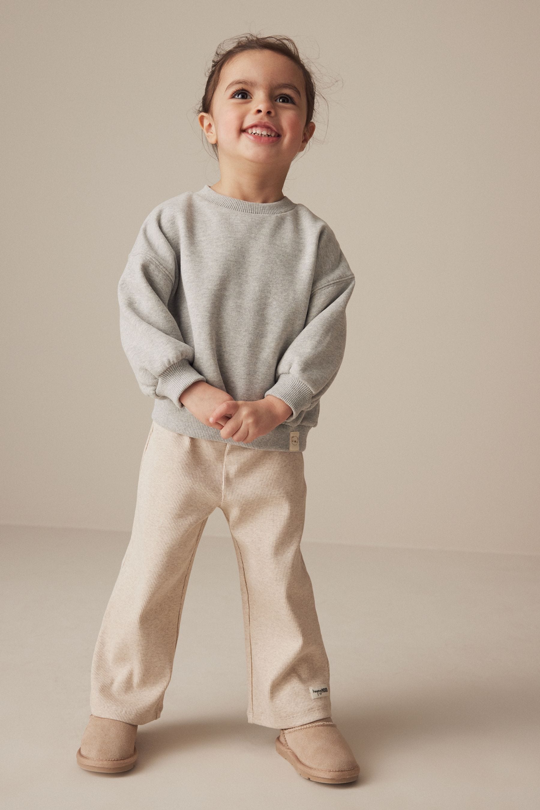 Ecru Ribbed Wide Leg Trousers (3mths-7yrs)