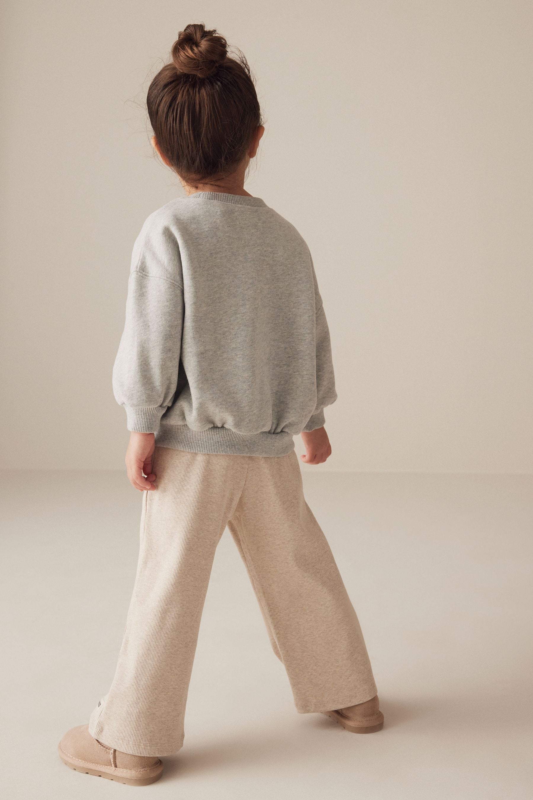 Ecru Ribbed Wide Leg Trousers (3mths-7yrs)