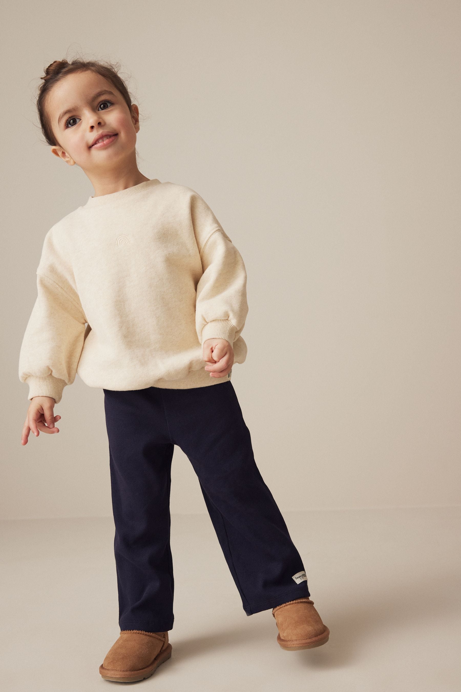 Navy Ribbed Wide Leg Trousers (3mths-7yrs)