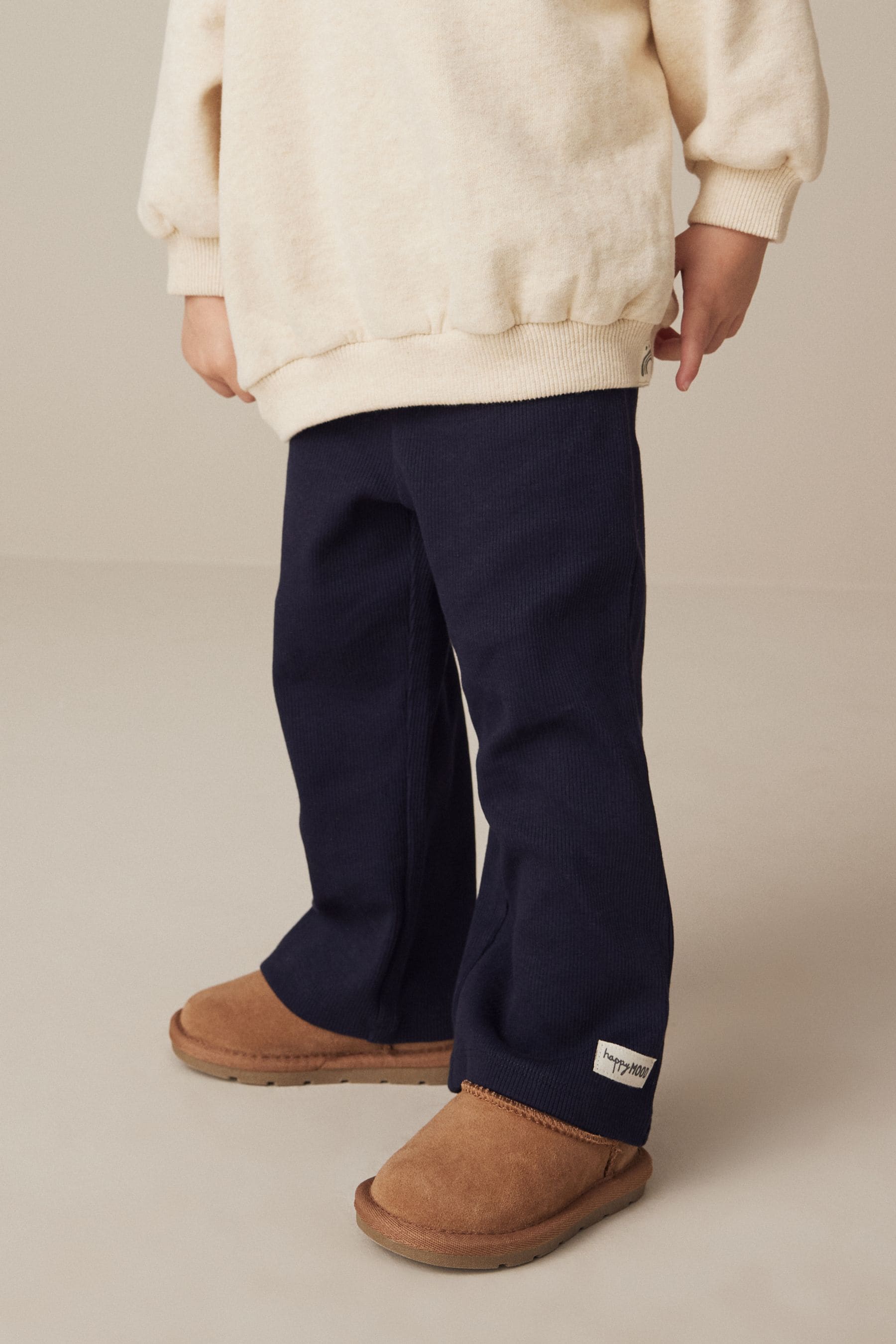 Navy Ribbed Wide Leg Trousers (3mths-7yrs)