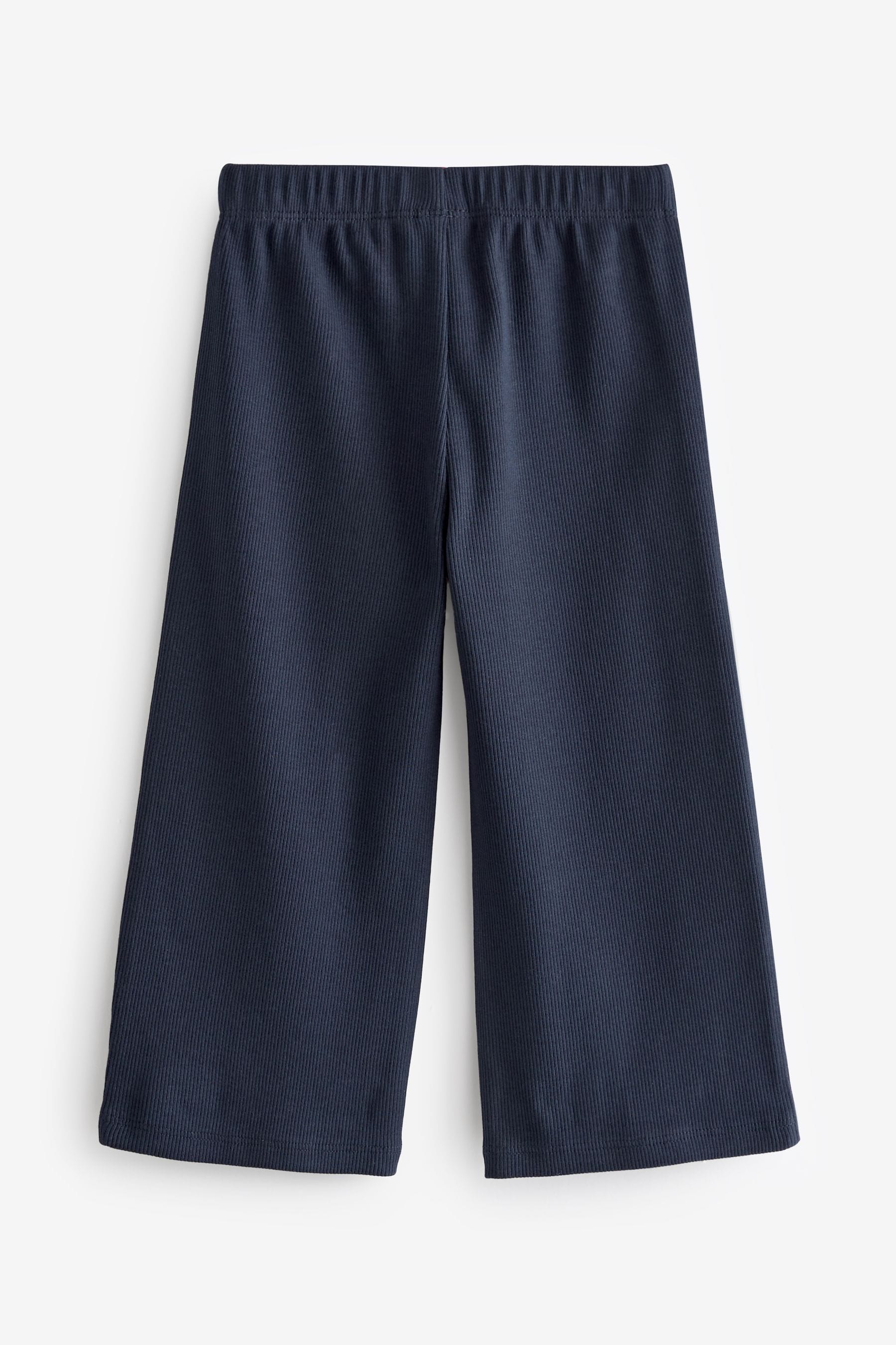 Navy Ribbed Wide Leg Trousers (3mths-7yrs)