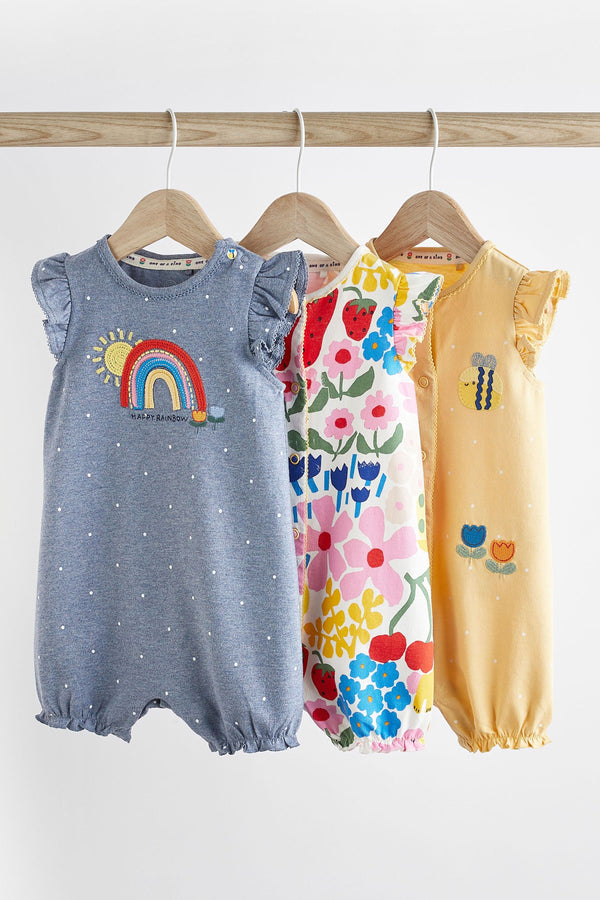 Blue/ Yellow Character Baby Rompers 3 Pack