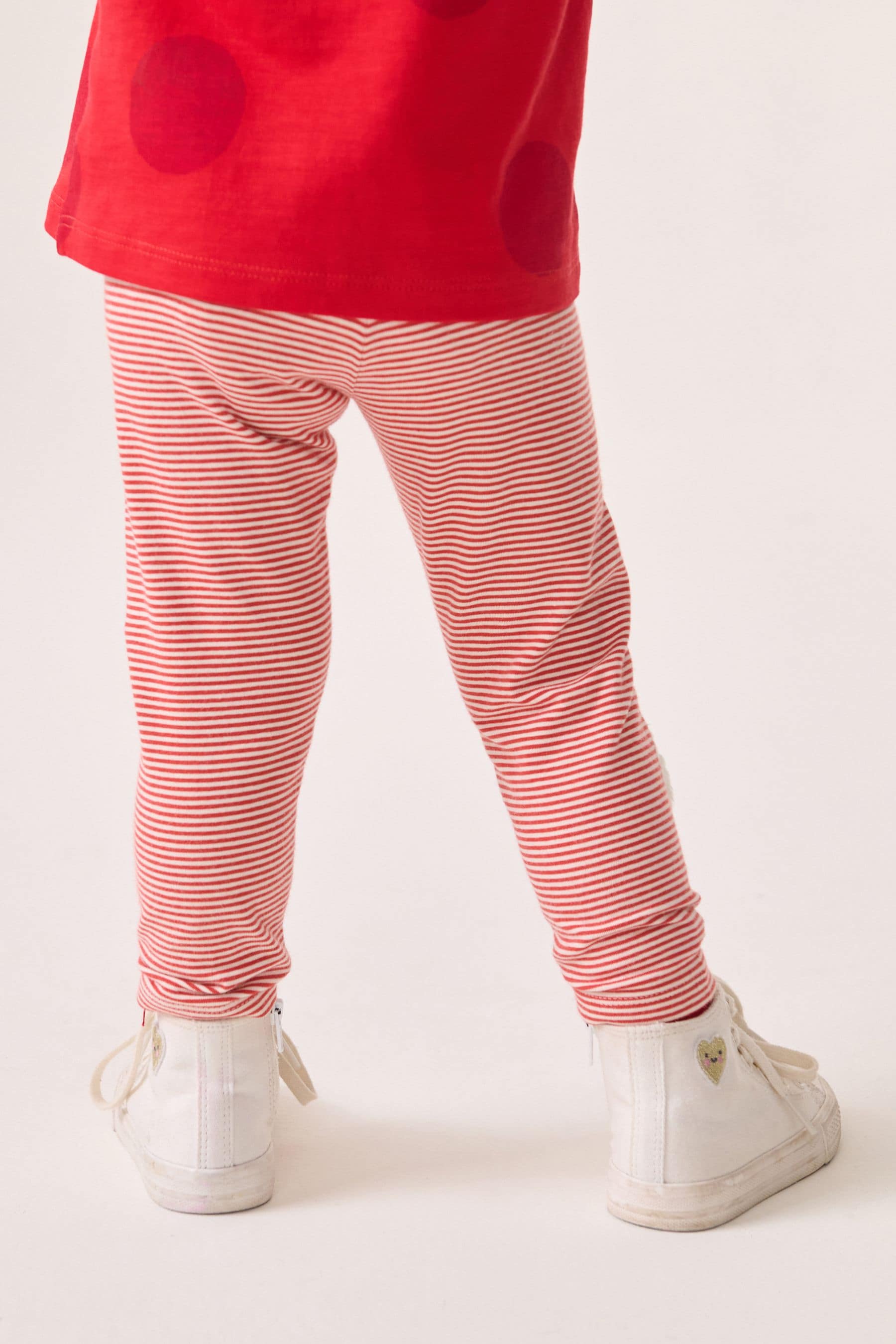 Red Stripe Christmas Santa Embellished Leggings (3mths-7yrs)