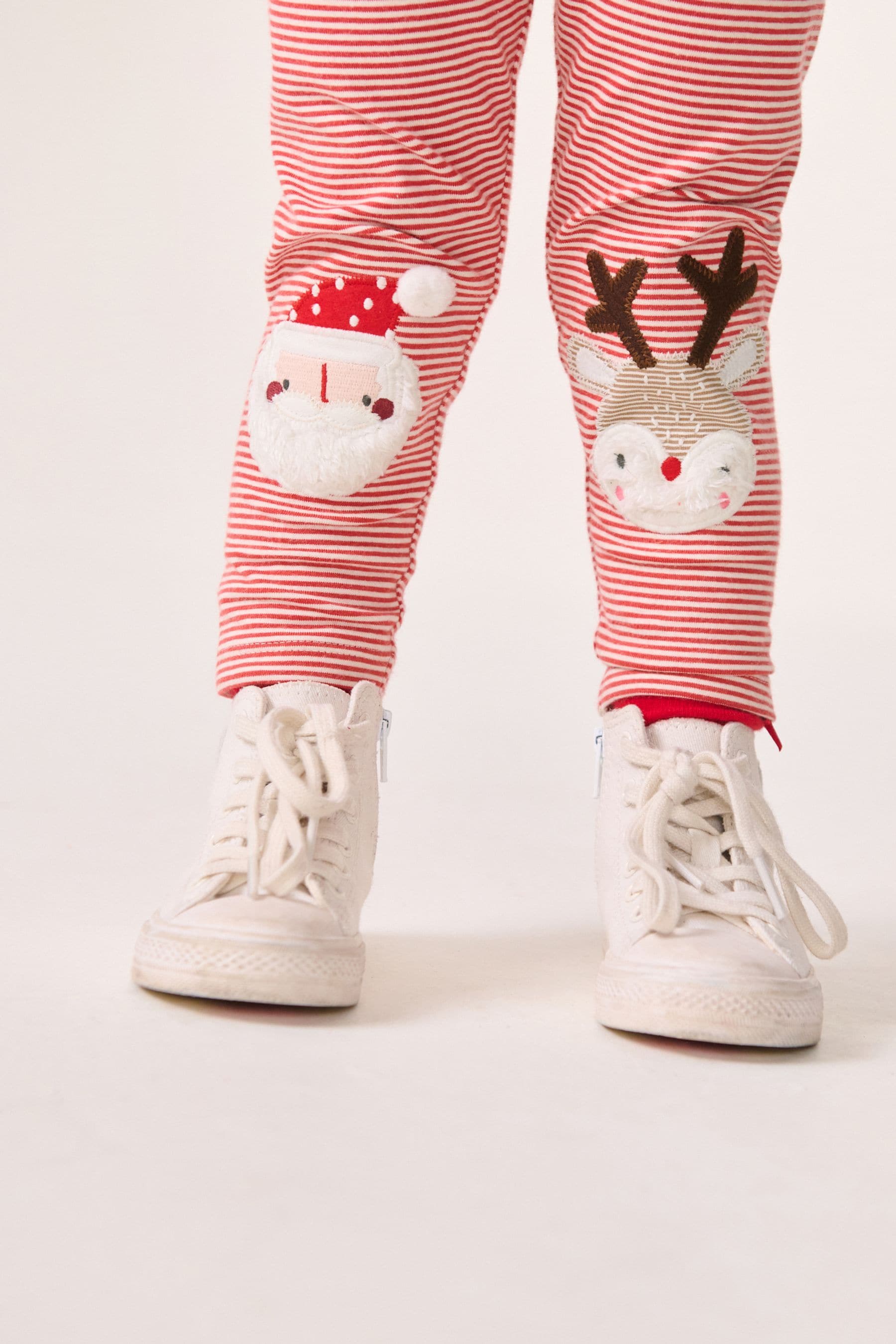 Red Stripe Christmas Santa Embellished Leggings (3mths-7yrs)