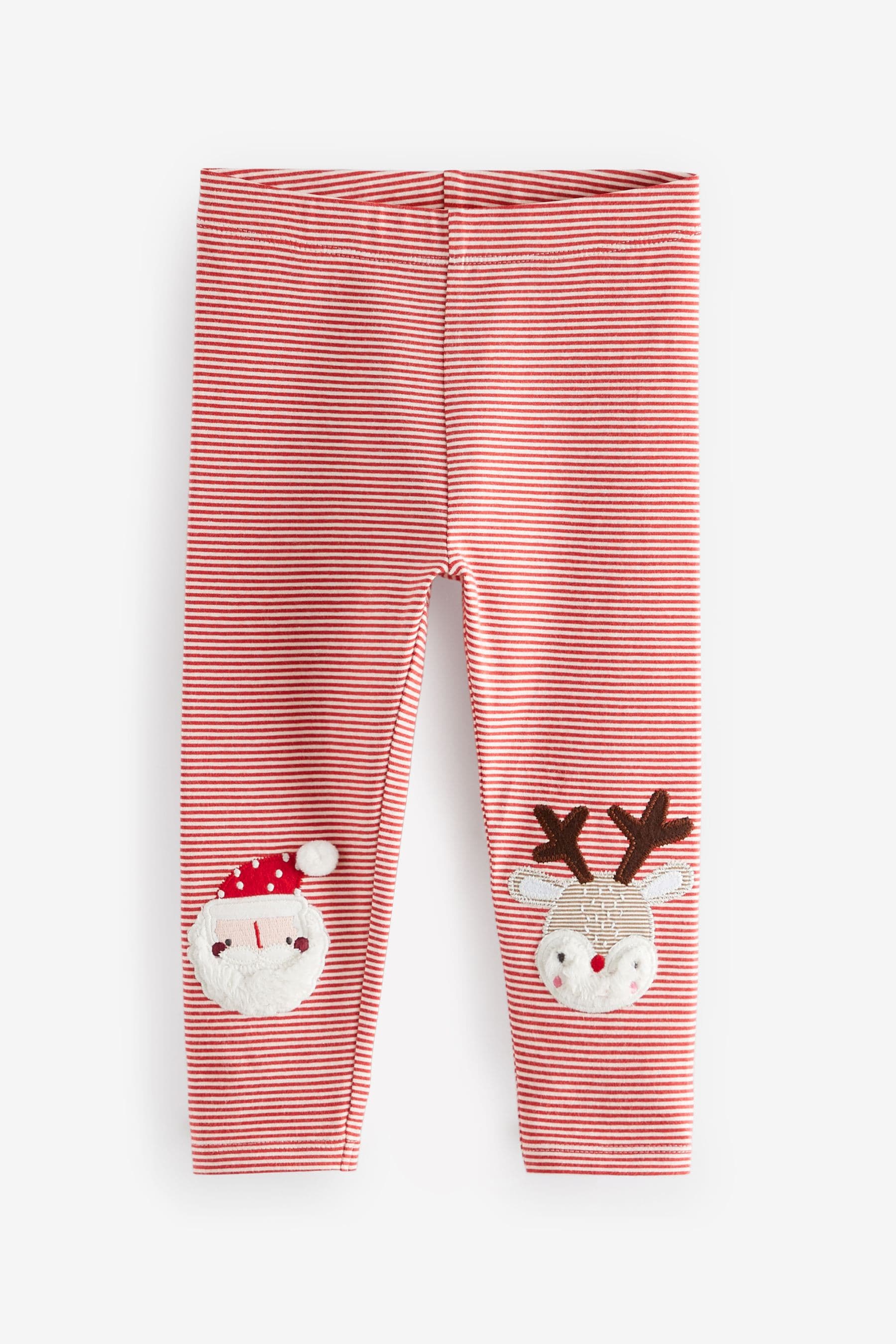 Red Stripe Christmas Santa Embellished Leggings (3mths-7yrs)