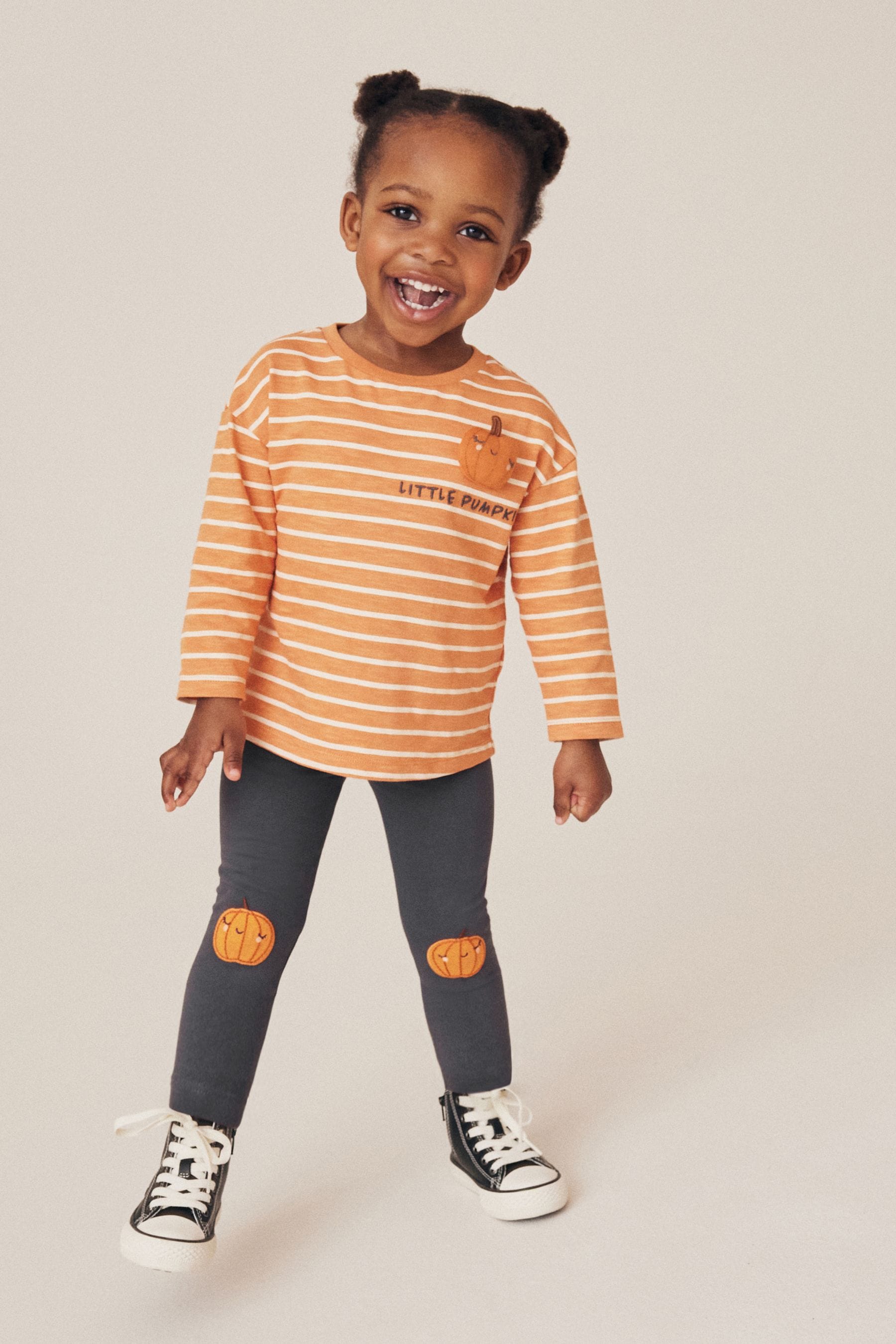 Charcoal Grey Pumpkin Embellished Leggings (3mths-7yrs)