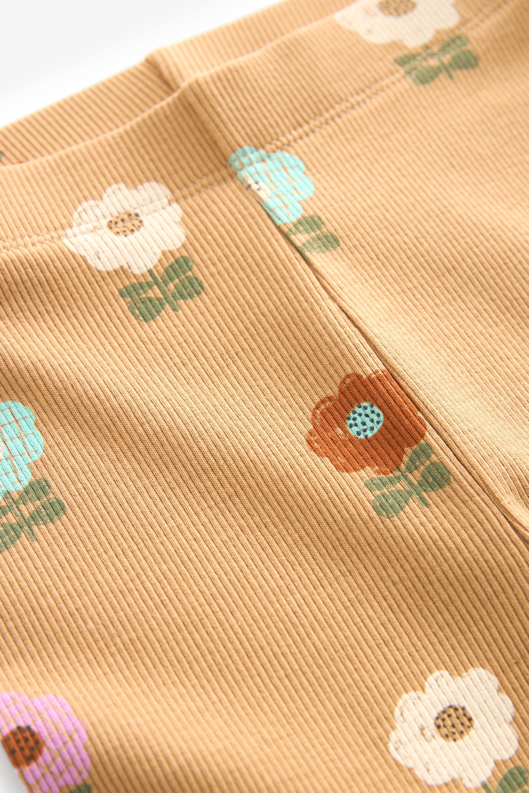 Ochre / Cream Pastel Flowers Rib Jersey Leggings (3mths-7yrs)