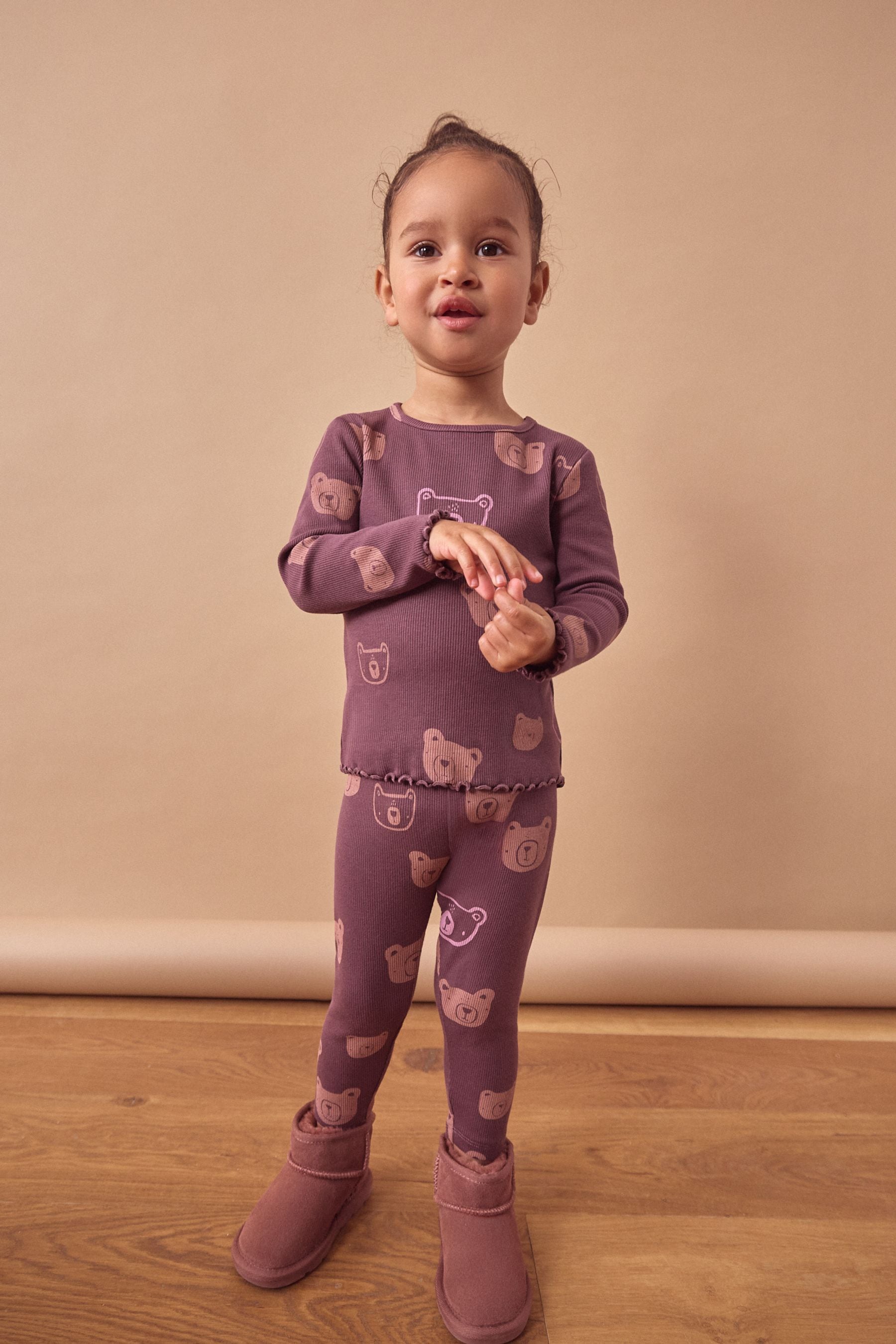 Chocolate Brown Bear Rib Jersey Leggings (3mths-7yrs)