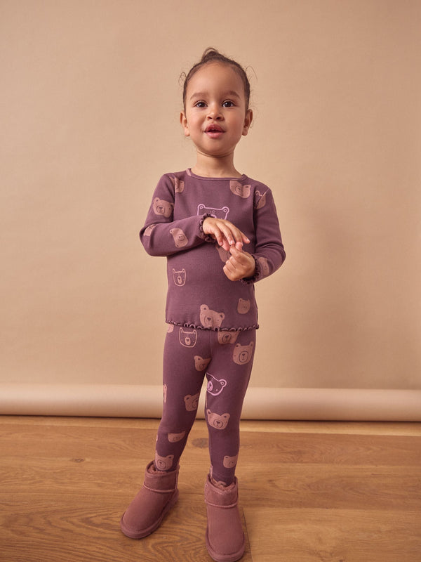 Chocolate Brown Bear Rib Jersey Leggings (3mths-7yrs)