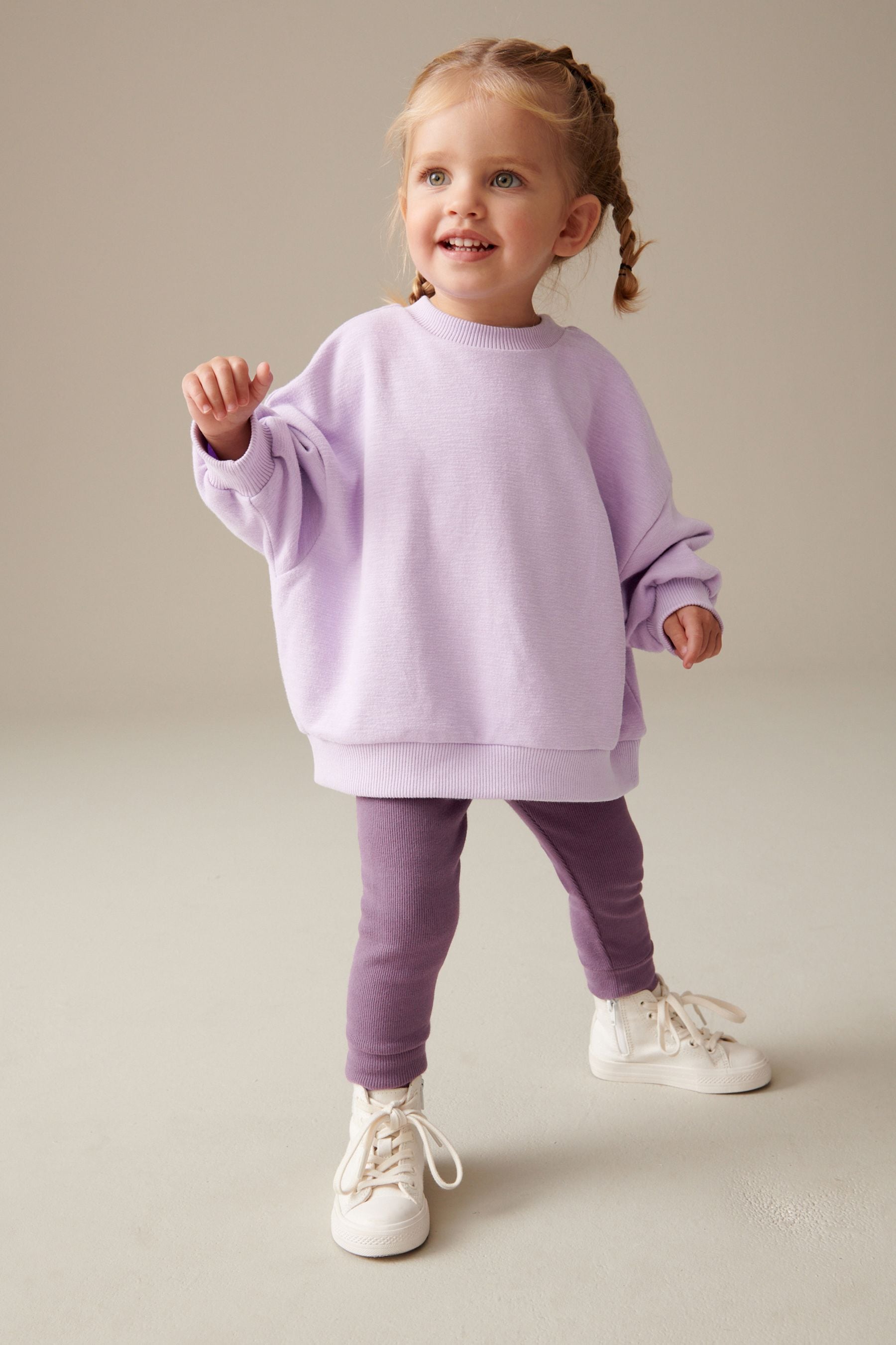 Purple Relaxed Fit 100% Cotton Sweater And Leggings Set (3mths-7yrs)