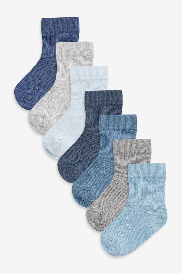 Blue 7 Pack Baby Socks (0mths-2yrs)