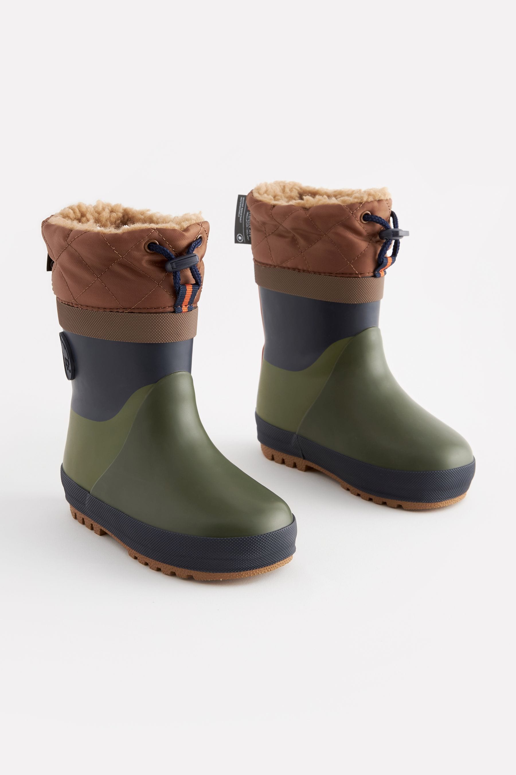 Khaki Green Colourblock Thermal Thinsulate™ Lined Cuff Wellies