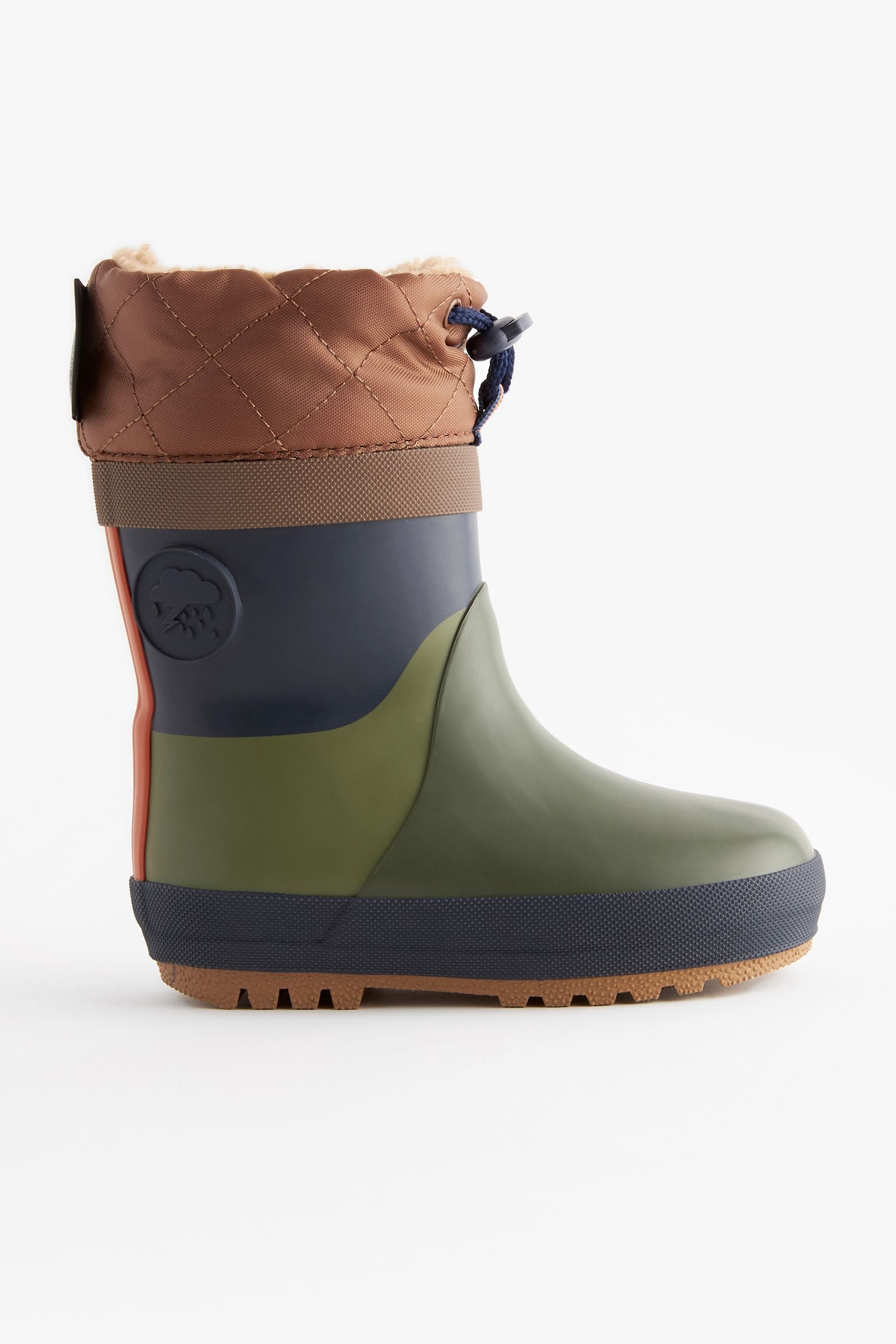 Khaki Green Colourblock Thermal Thinsulate™ Lined Cuff Wellies