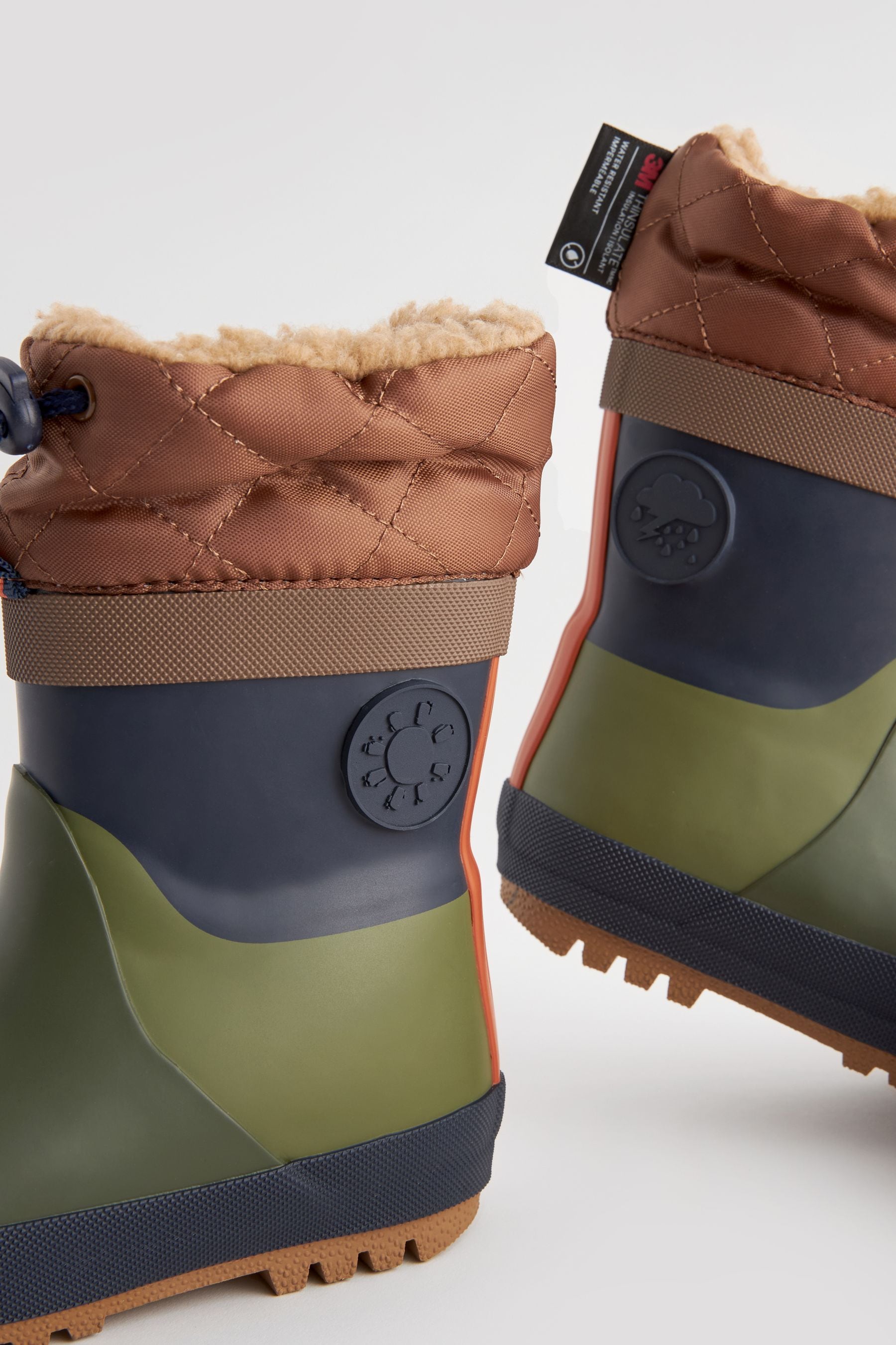 Khaki Green Colourblock Thermal Thinsulate™ Lined Cuff Wellies