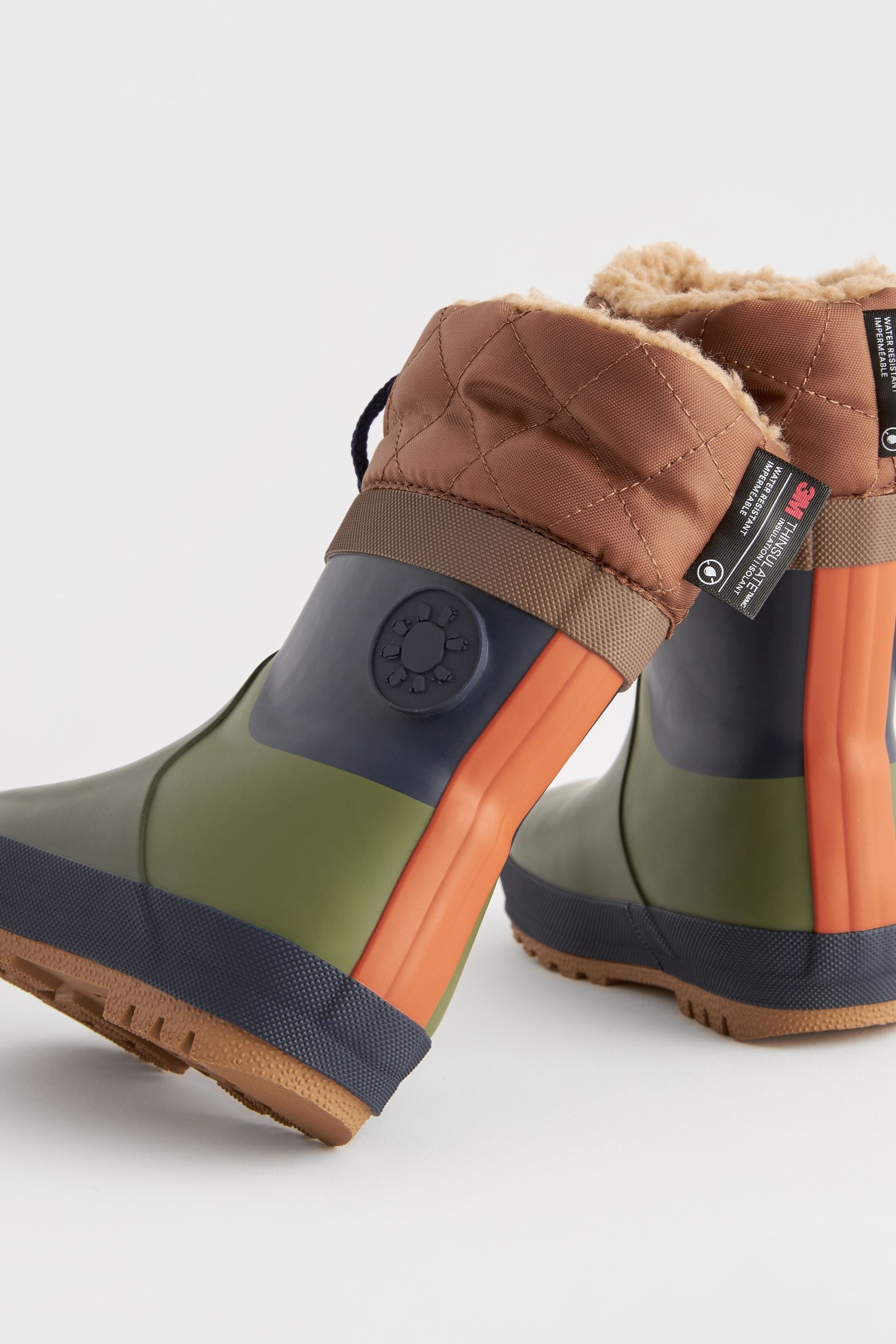 Khaki Green Colourblock Thermal Thinsulate™ Lined Cuff Wellies