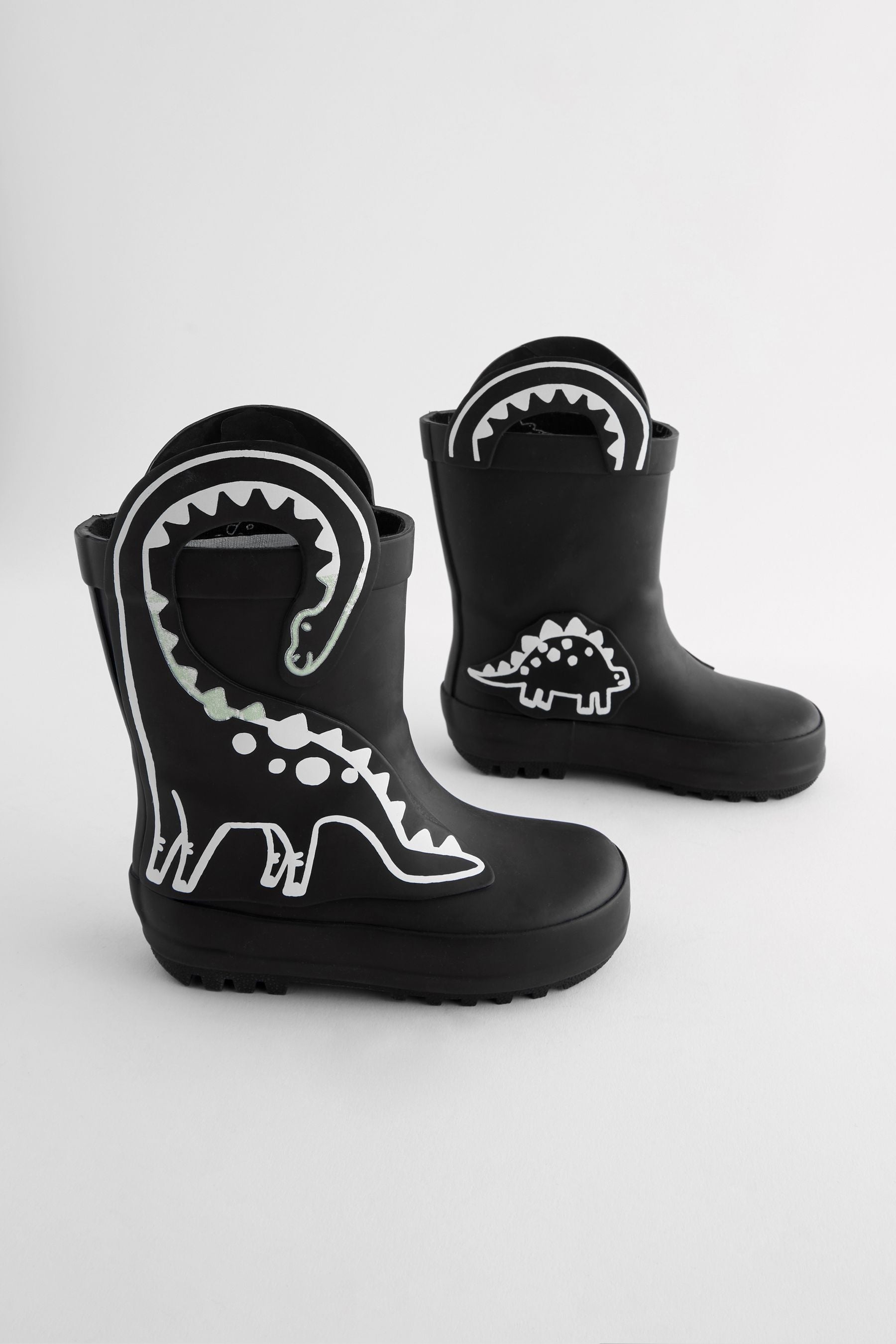 Black Colour Changing Dinosaur Handle Wellies