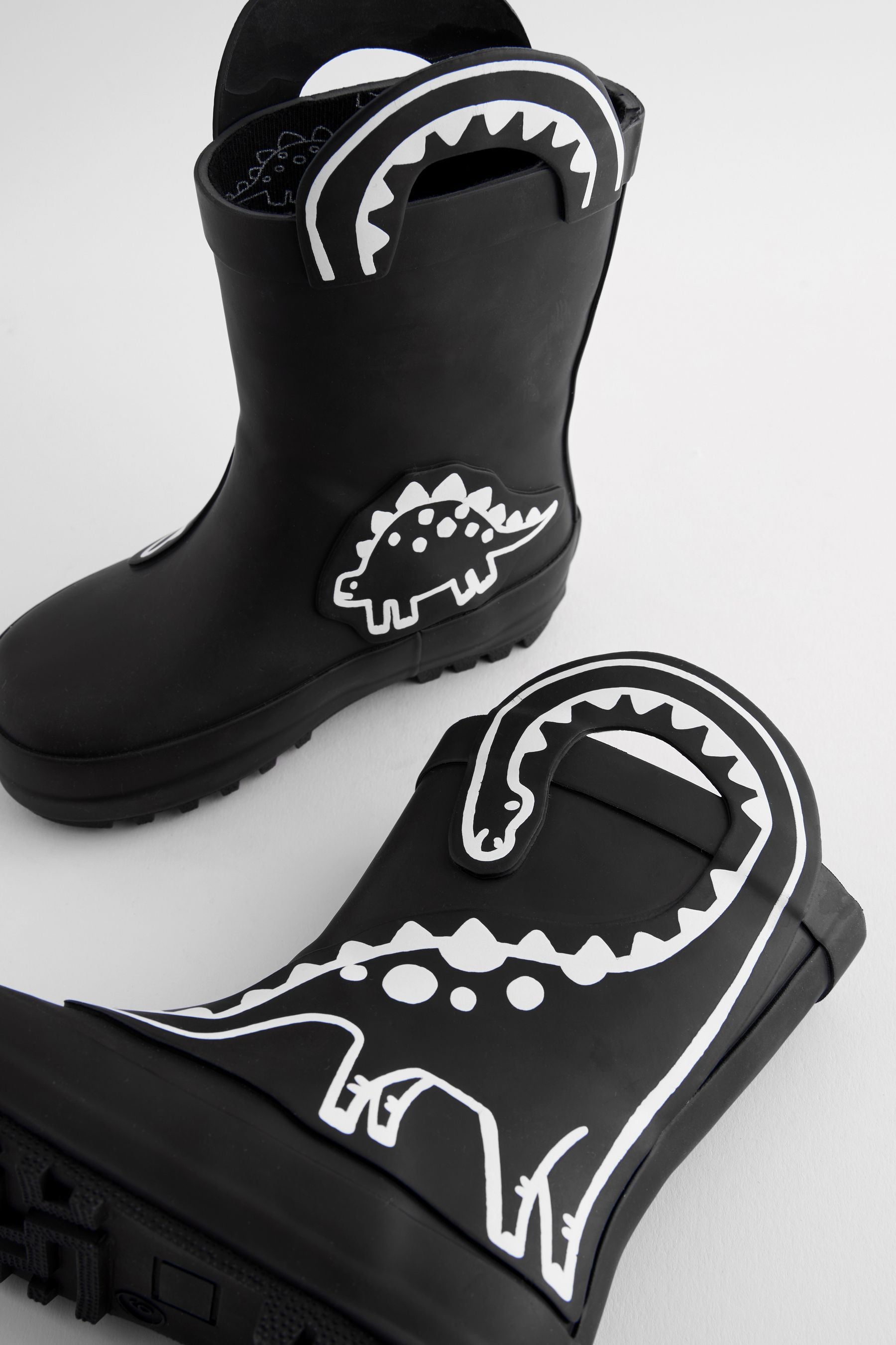 Black Colour Changing Dinosaur Handle Pull-On Wellies