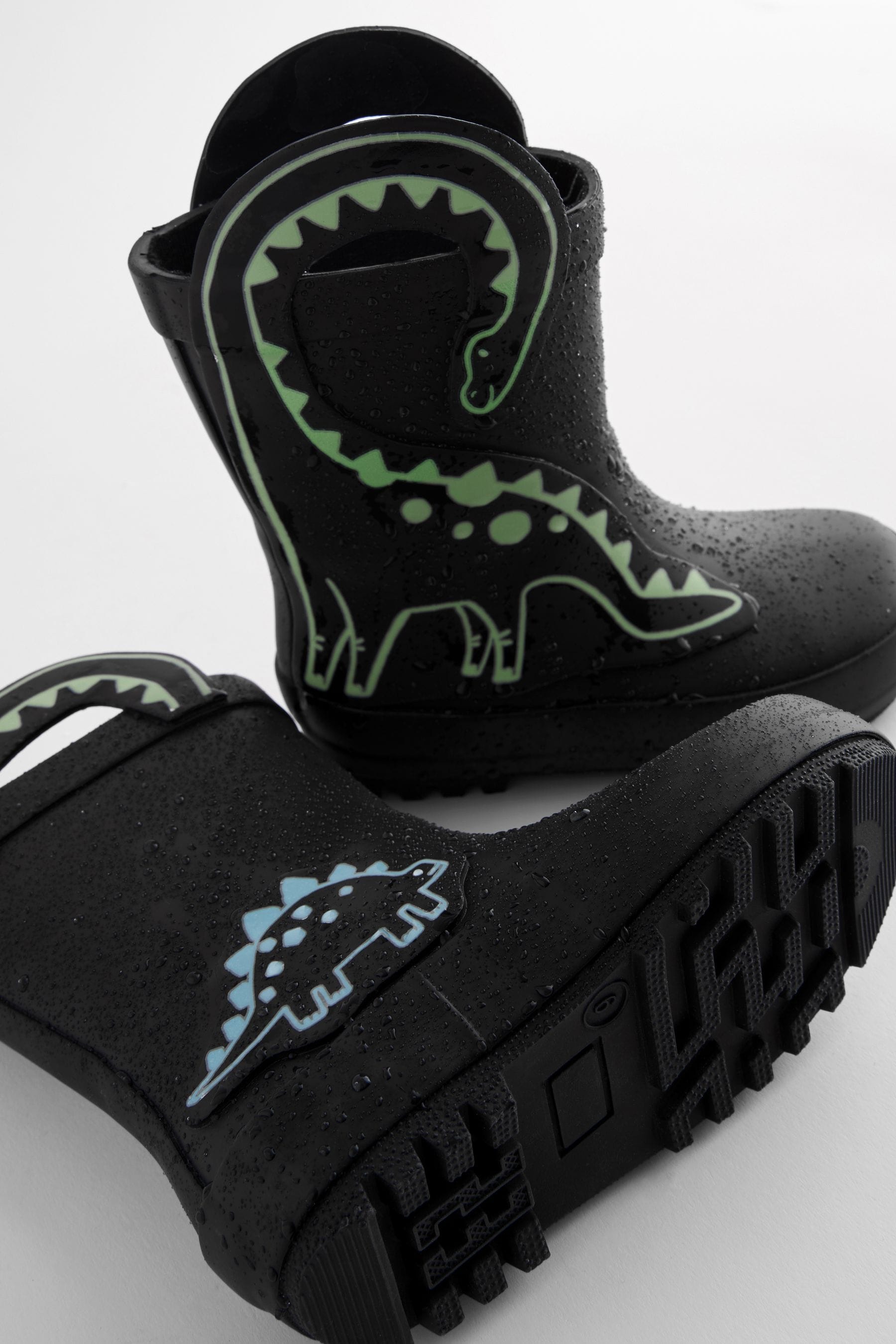 Black Colour Changing Dinosaur Handle Wellies