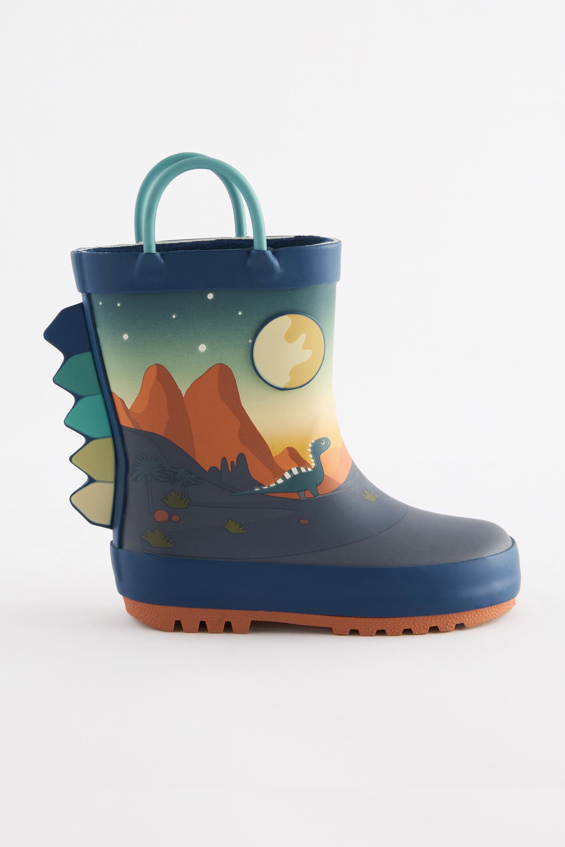 Navy Dinosaur Scene Handle Wellies