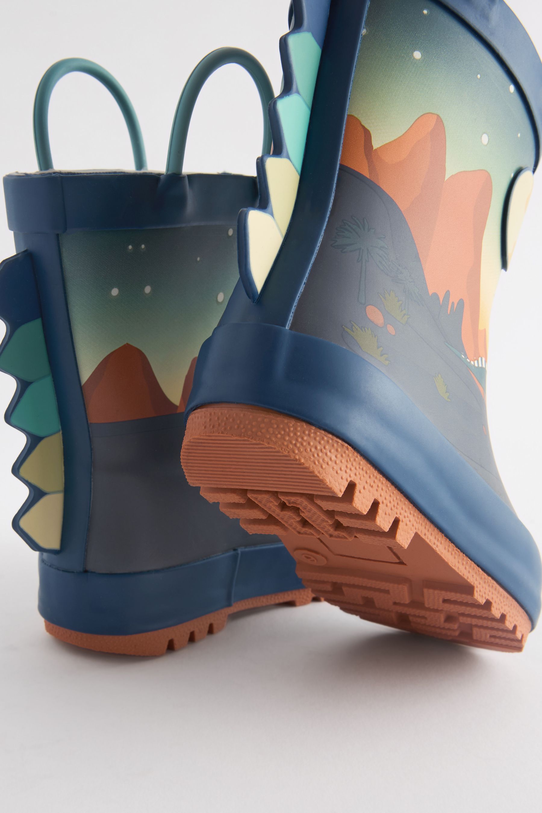 Navy Dinosaur Scene Handle Wellies